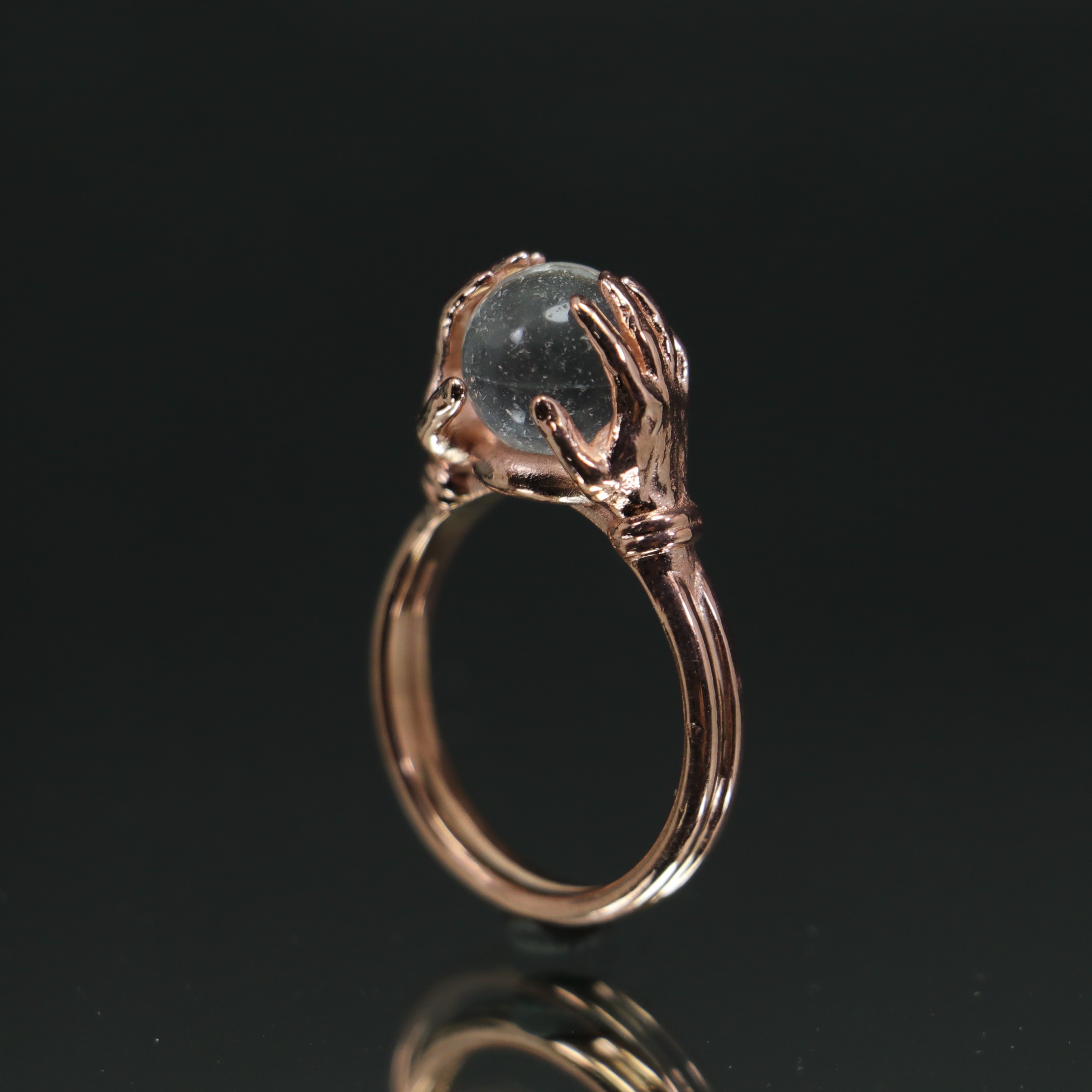 Clear Quartz 925 Sterling Silver Rose Gold Plated Ring Between Hands