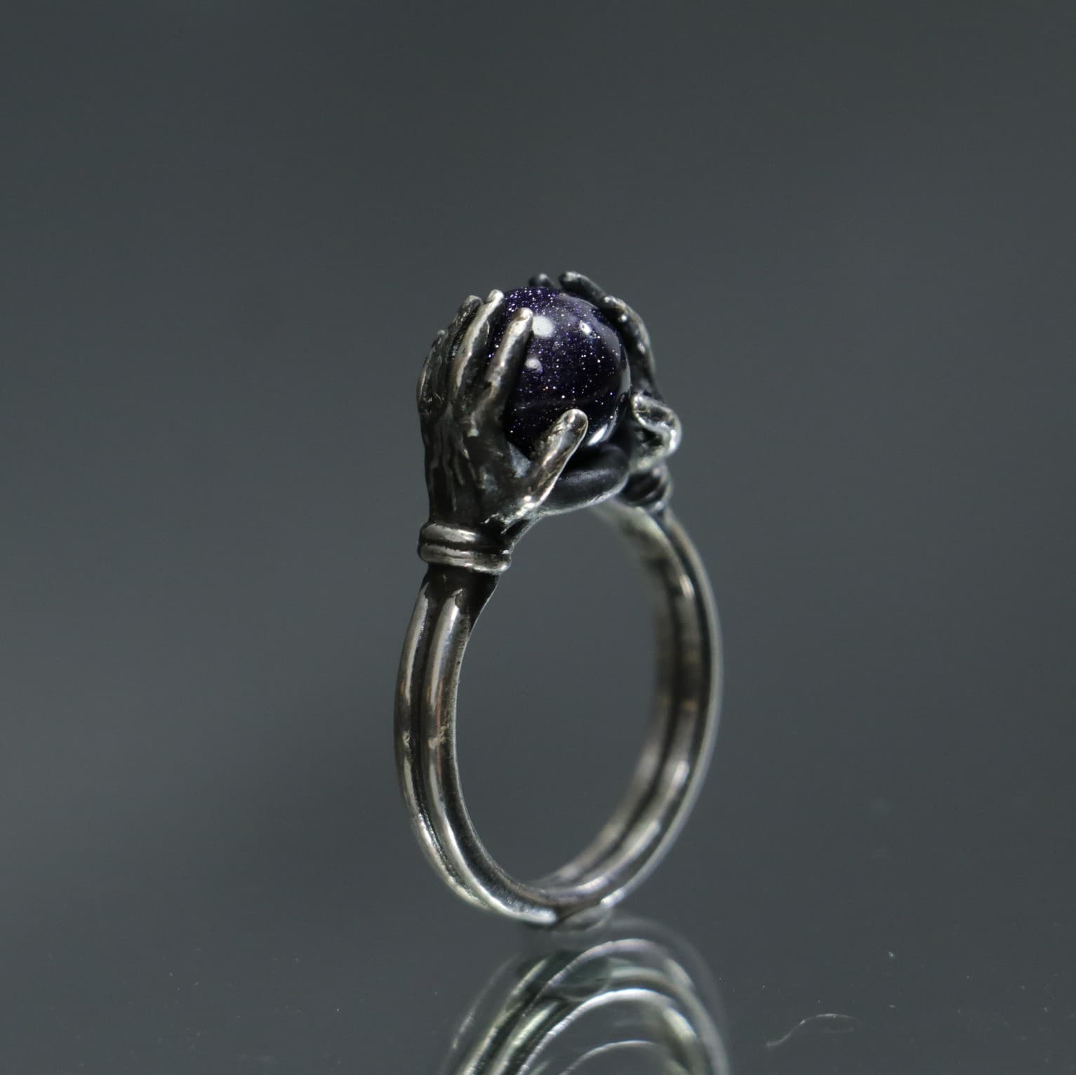 Crystal Ball 925 Sterling Silver Ring Between Hands