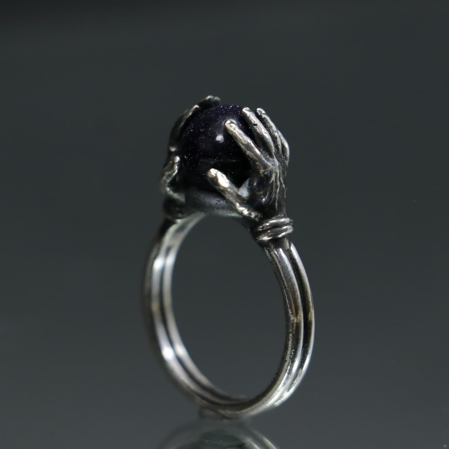 Crystal Ball 925 Sterling Silver Ring Between Hands