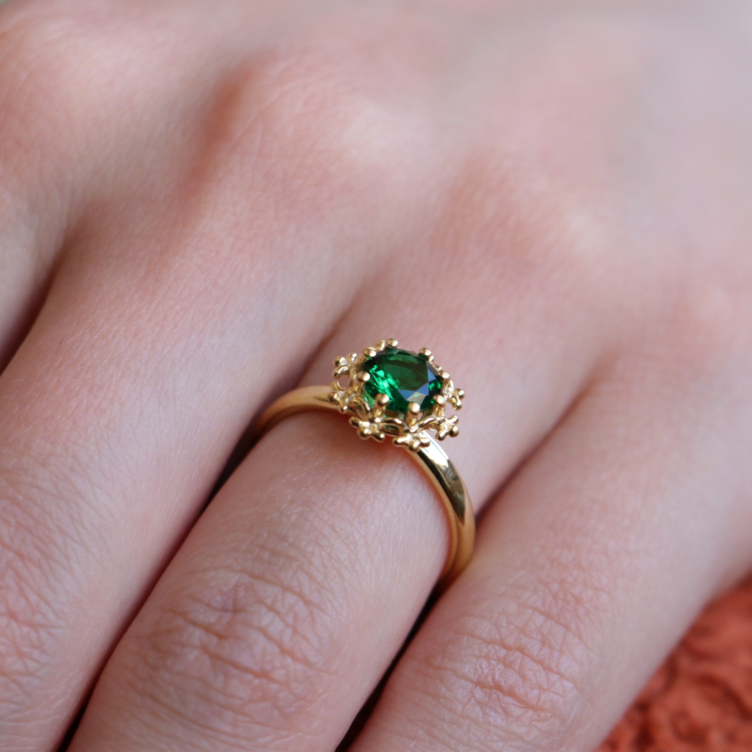 Snowflake Lab. Emerald 925 Sterling Silver Gold Plated Ring