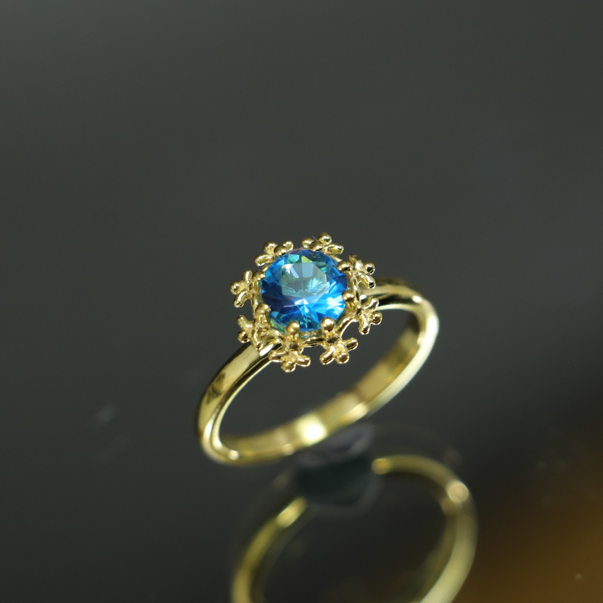 Snowflake Aquamarine 925 Sterling Silver Gold Plated Ring