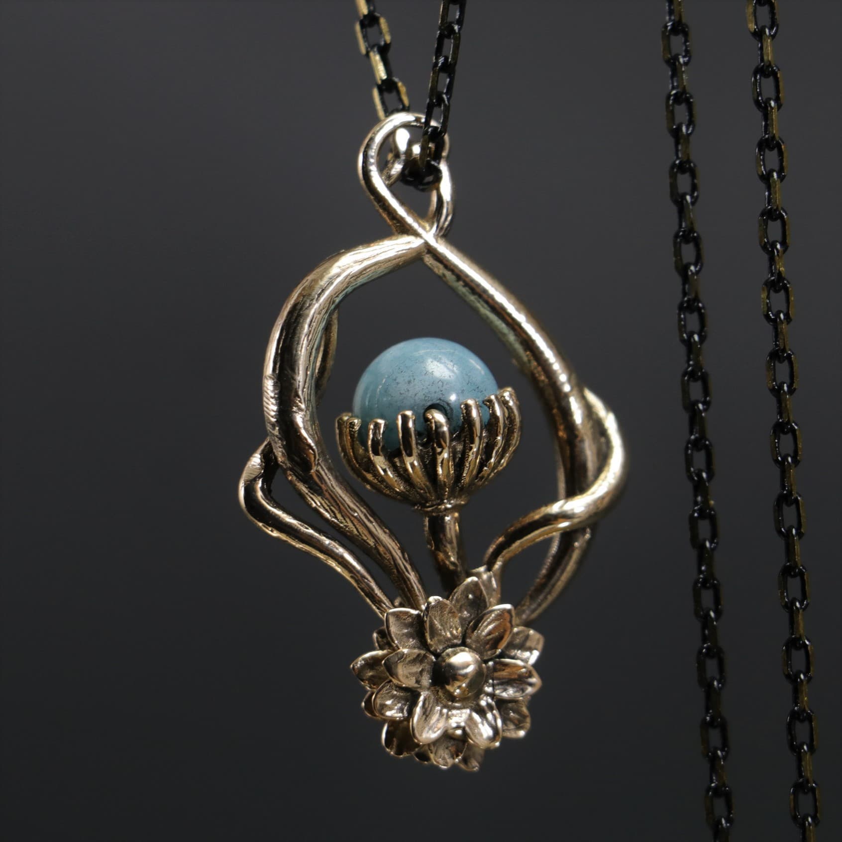 Ivy and Lotus Aquamarine Necklace