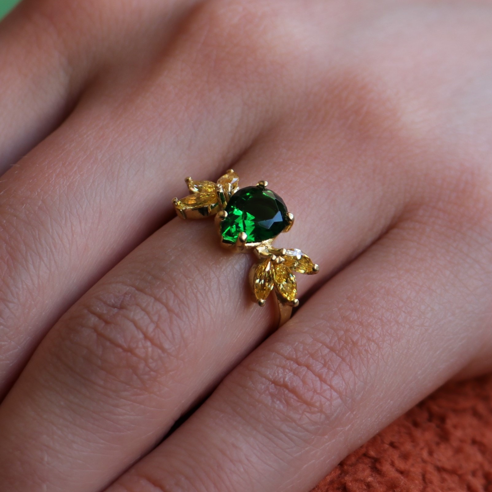 Damla Lab. Emerald Marquise Citrine 925 Silver Gold Plated