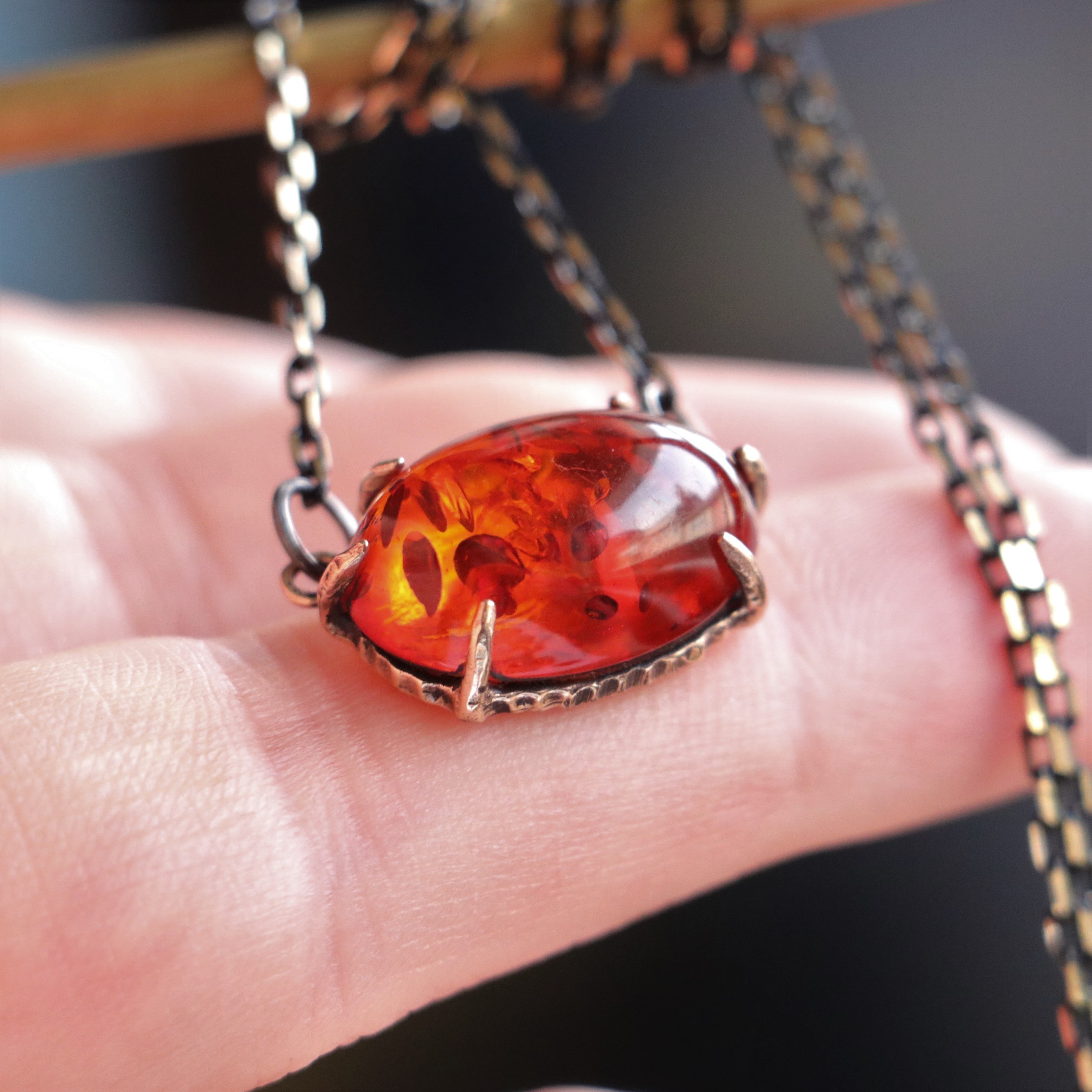 Amber Stone Pointed Nail Necklace