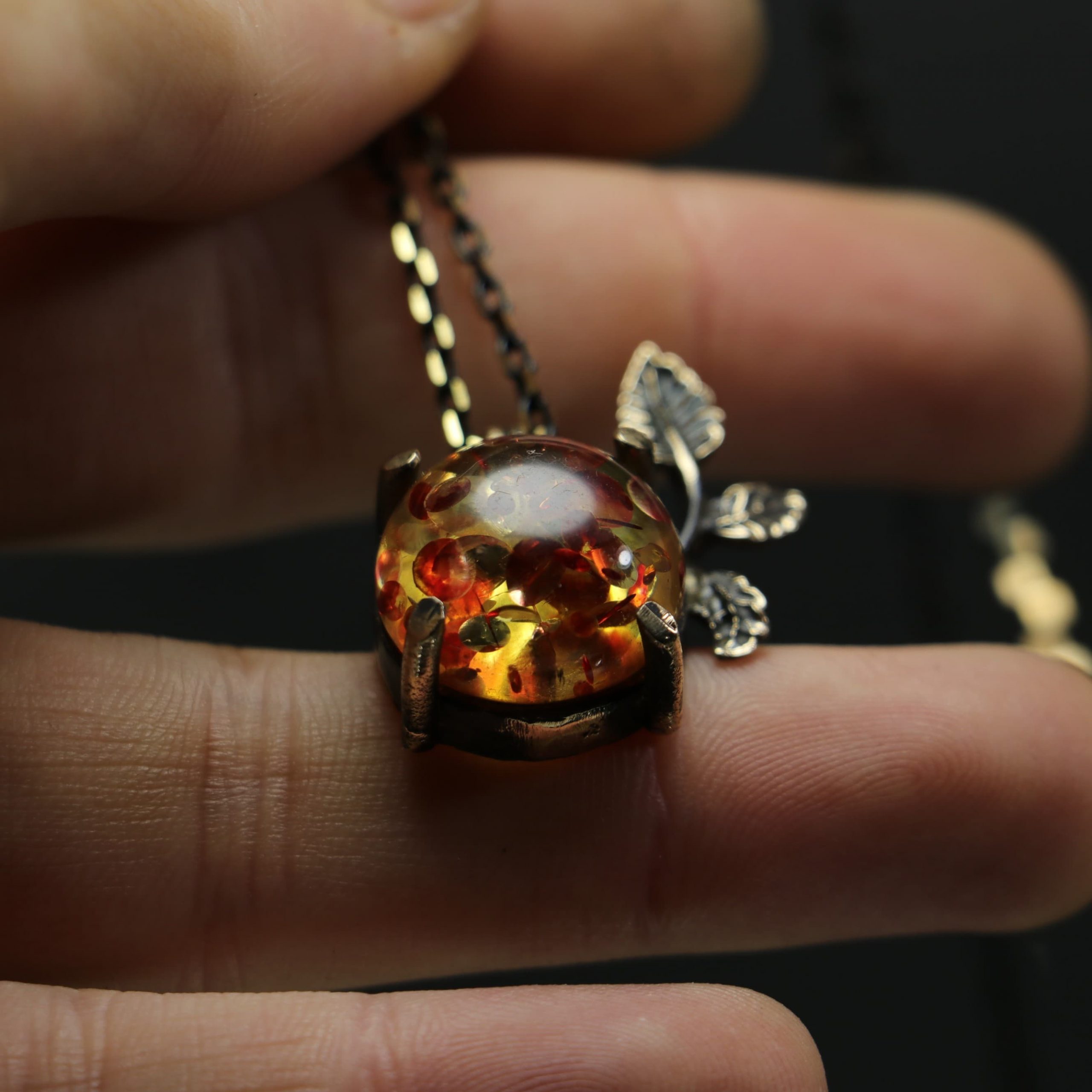 Amber Stone Leaf Necklace