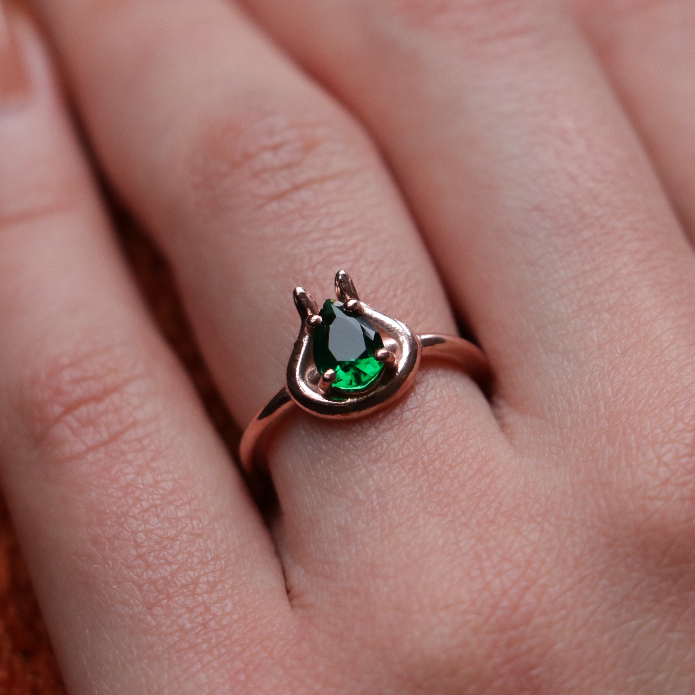 Snake Ring Lab. Emerald 925 Silver Rose Gold Plated