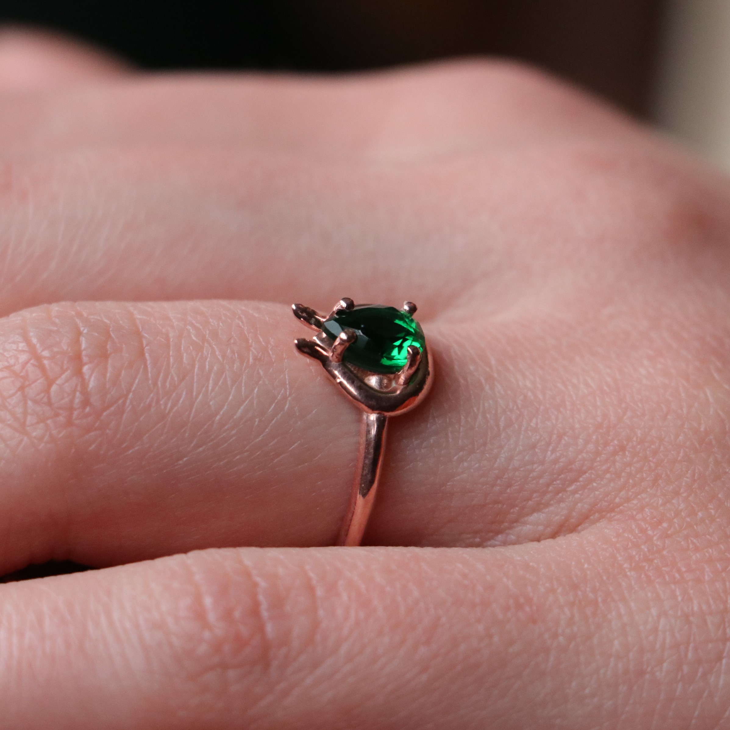 Snake Ring Lab. Emerald 925 Silver Rose Gold Plated