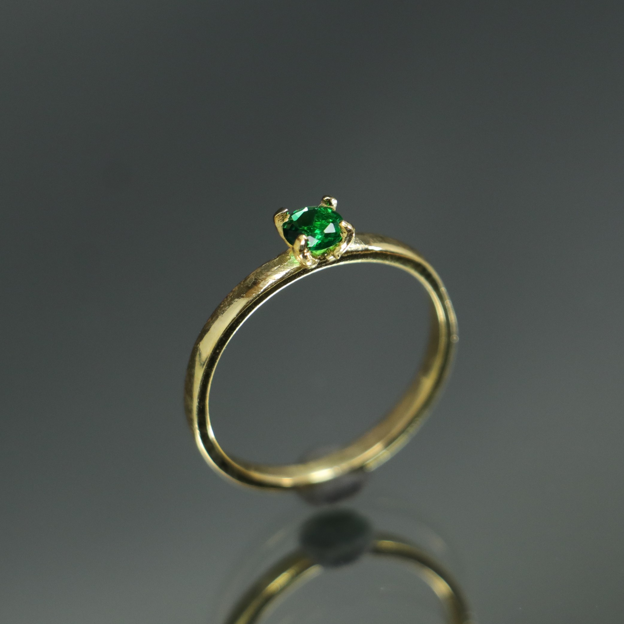 Mini Lab. Emerald Solitaire 925 Sterling Silver Gold Plated Ring