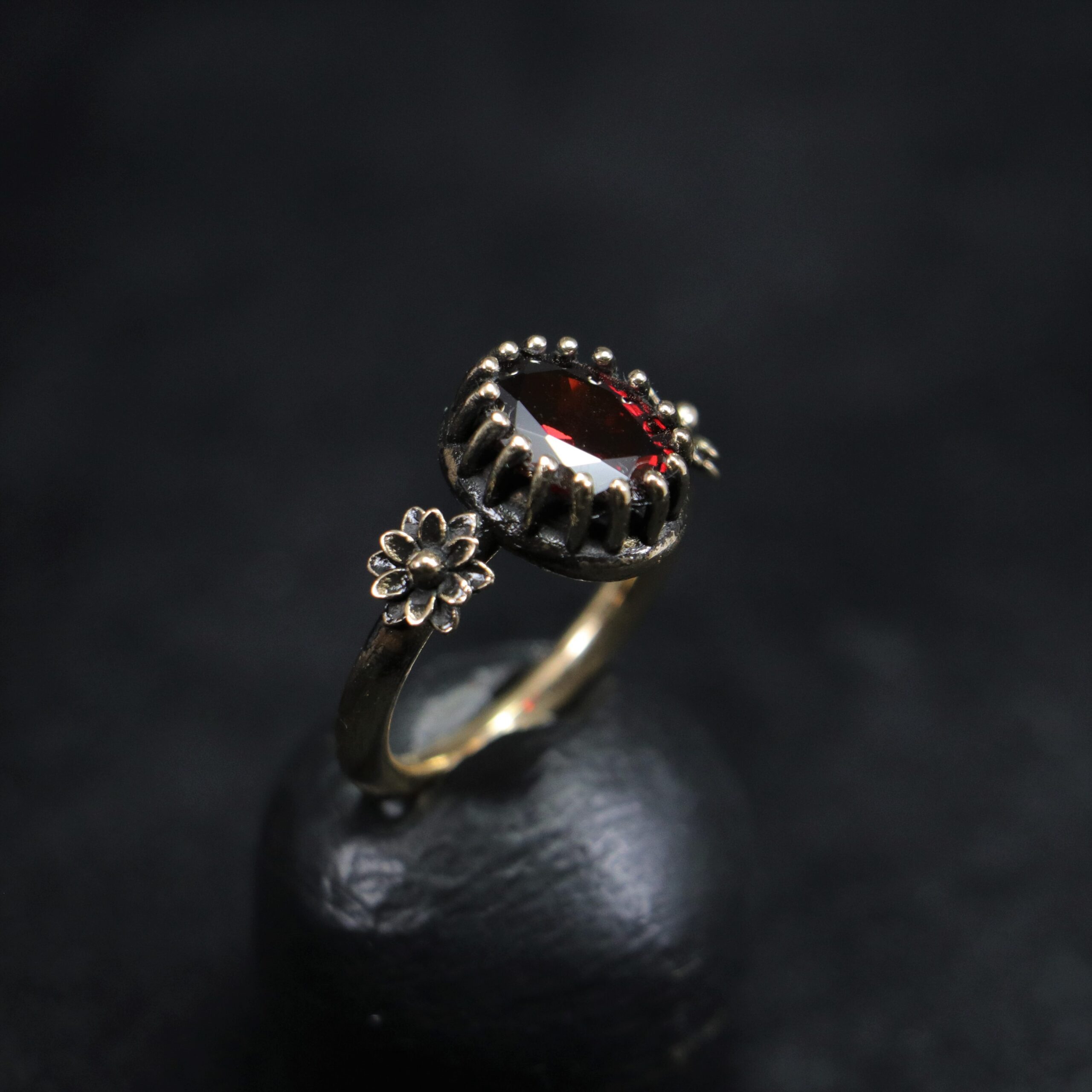 Lotus Flower Garnet Ring