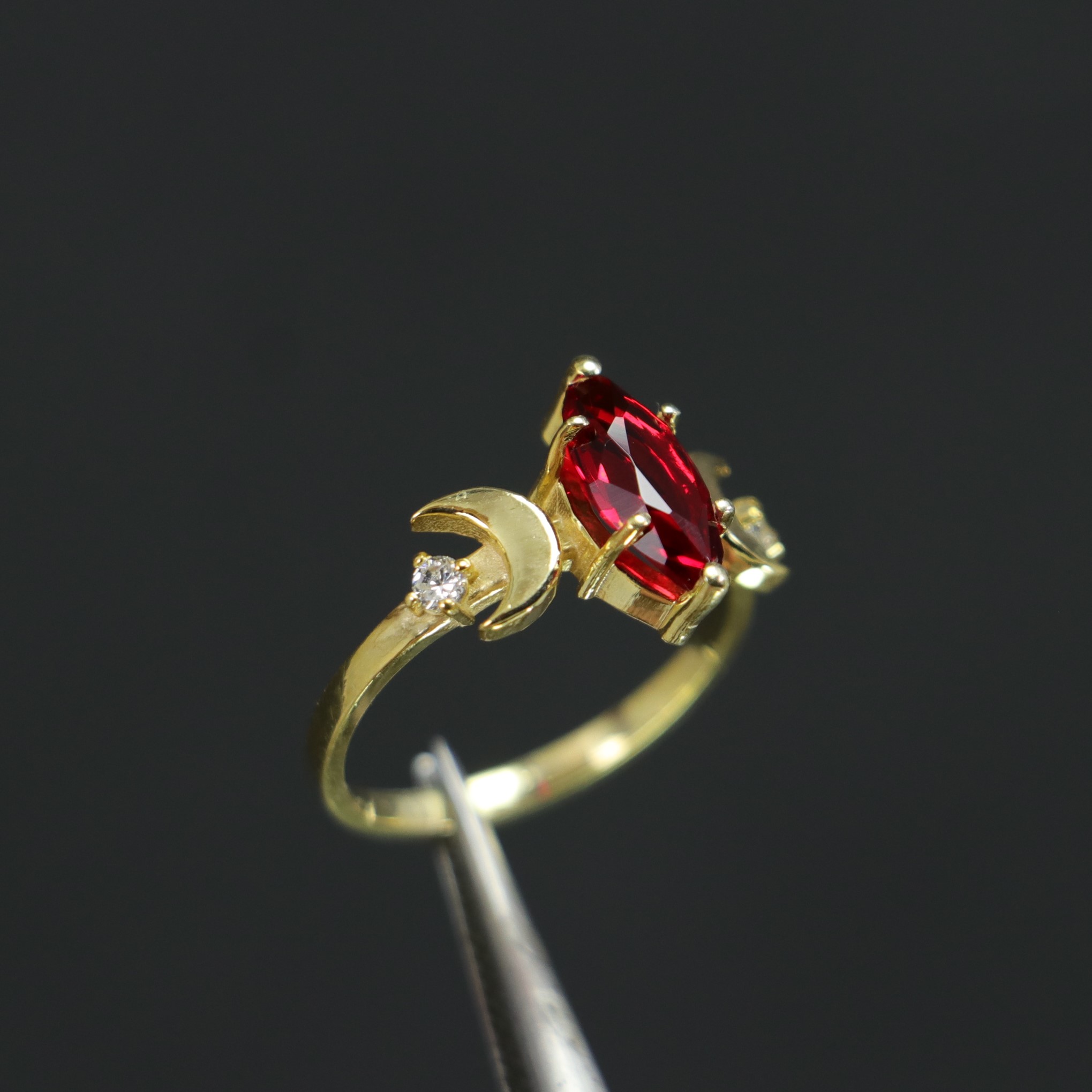 Marquise Garnet Stone Moon Goddess 925 Sterling Silver Gold Plated Ring