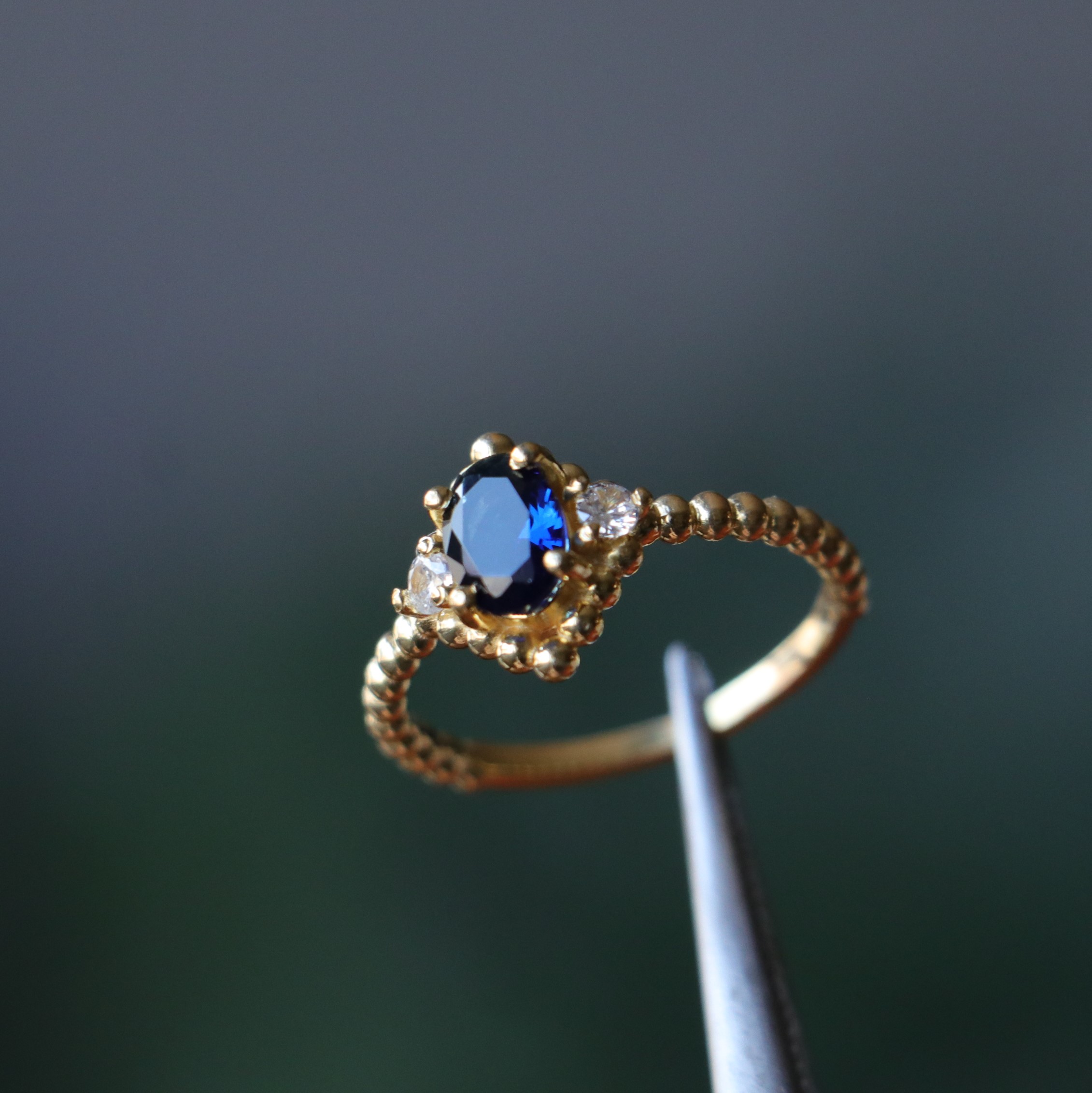 Lab. Sapphire and Swarovski Stone 925 Silver Gold Plated Ring