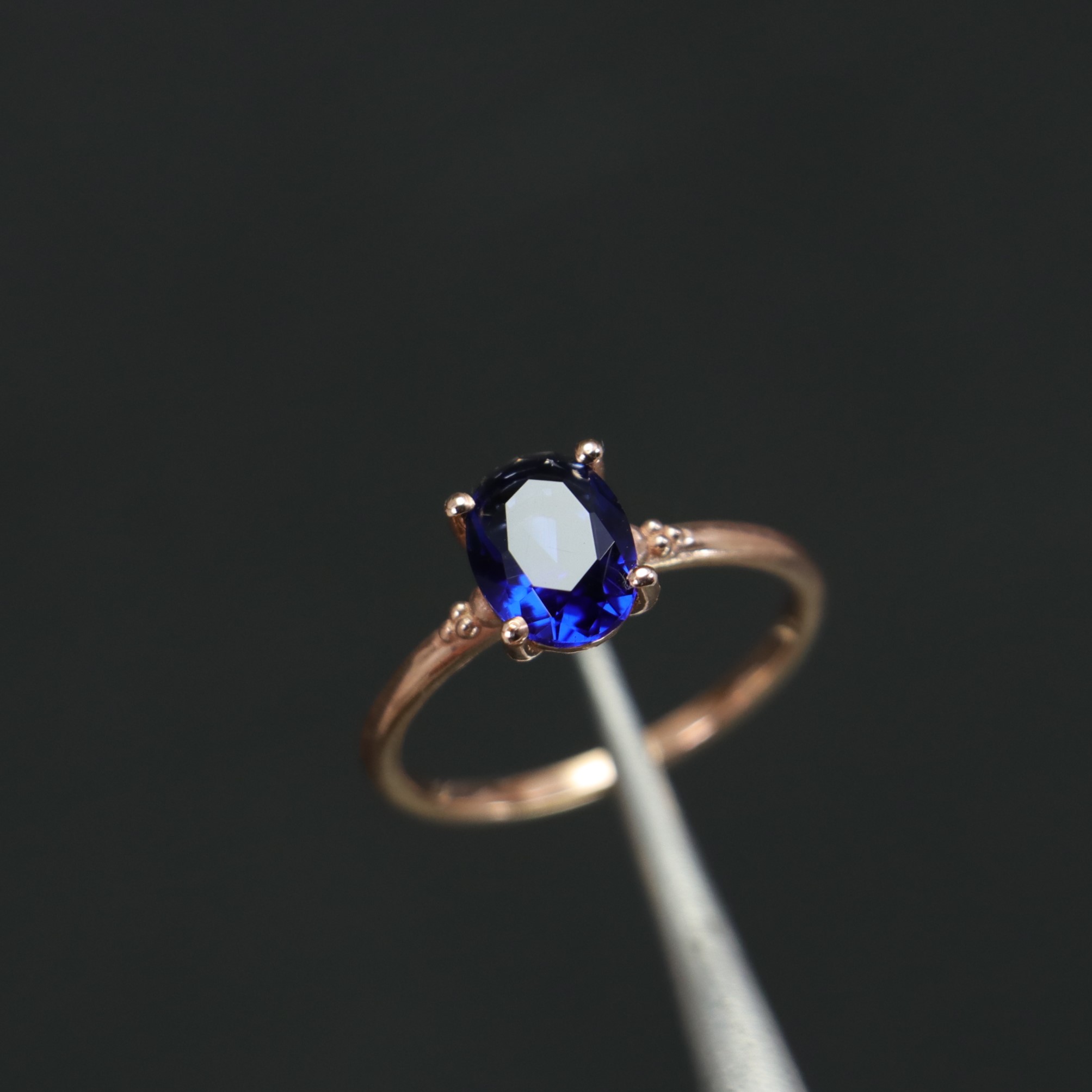 Lab. Sapphire Stone Thin Daily Ring 925 Silver Gold Plated