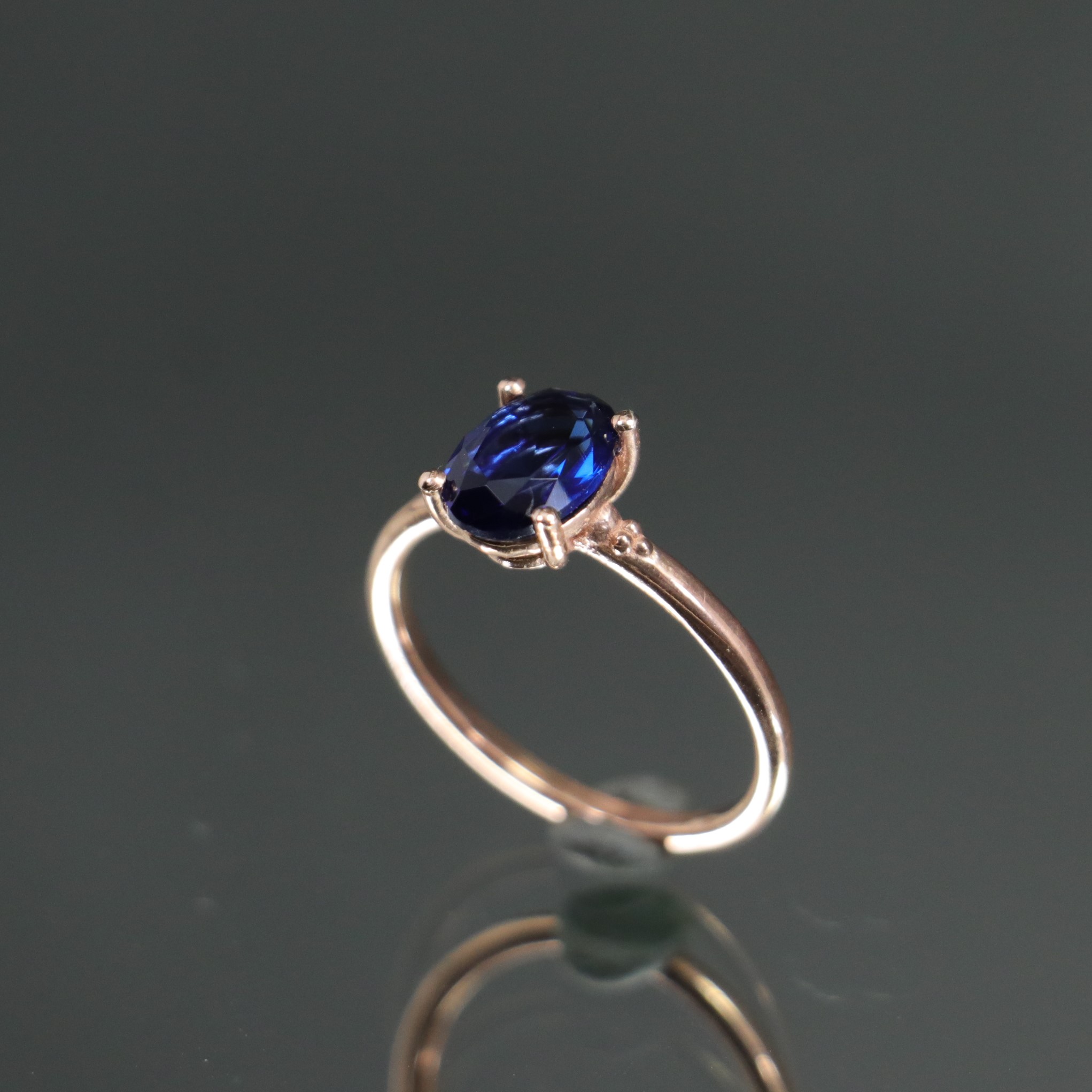 Lab. Sapphire Stone Thin Daily Ring 925 Silver Gold Plated