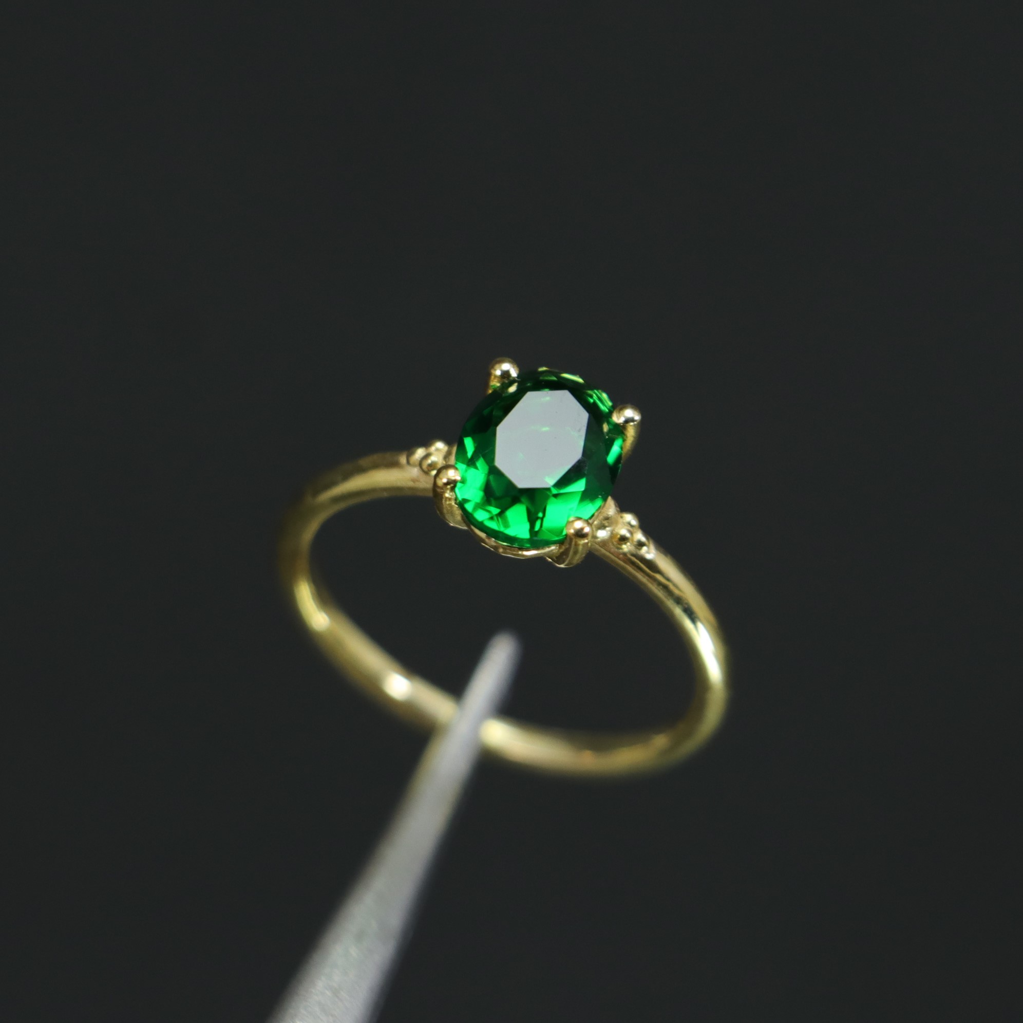 Lab. Emerald Stone Thin Daily Ring 925 Sterling Silver Gold Plated