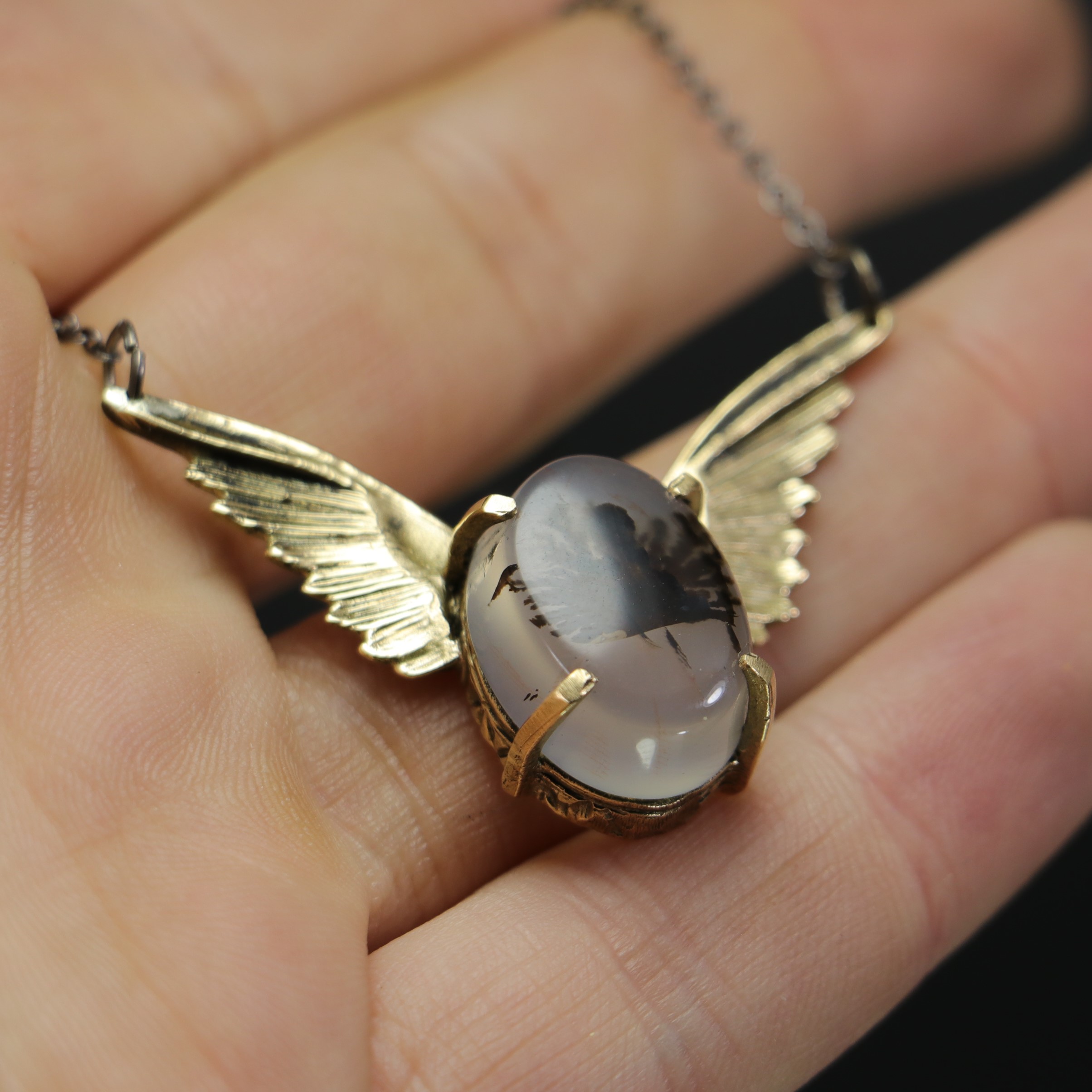Yemen Agate Stone Angel Wing Necklace
