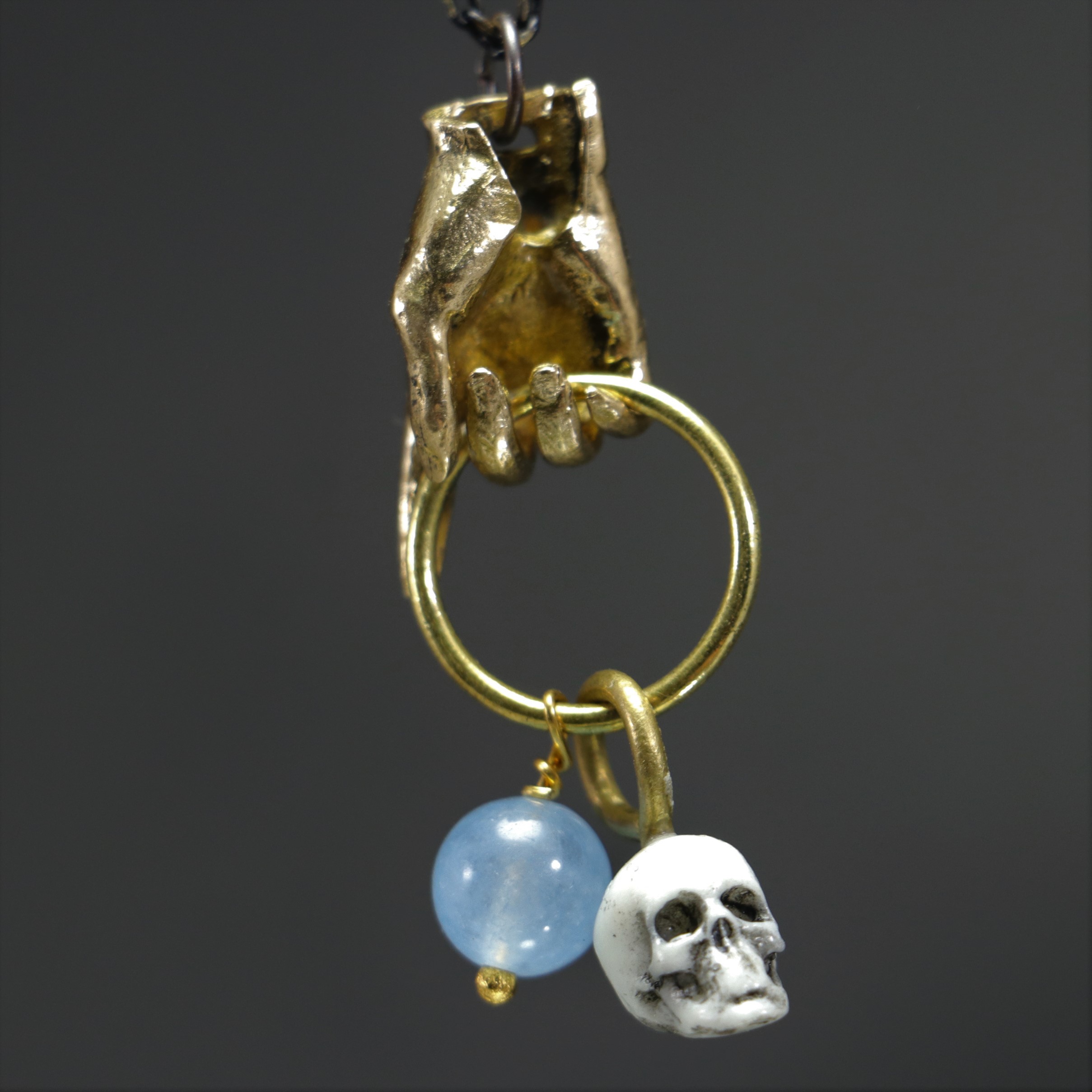 Hand and Skull Aquamarine Stone Necklace