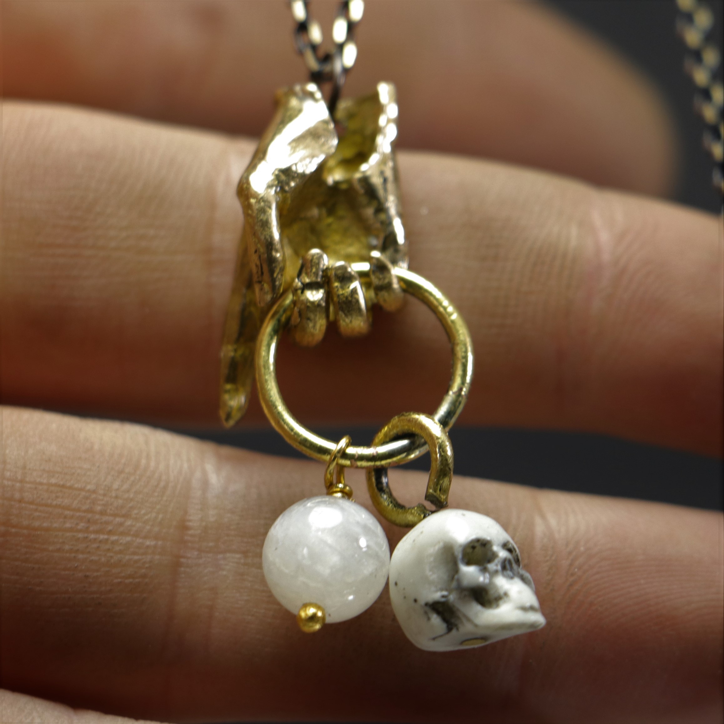 Hand and Skull Moonstone Necklace