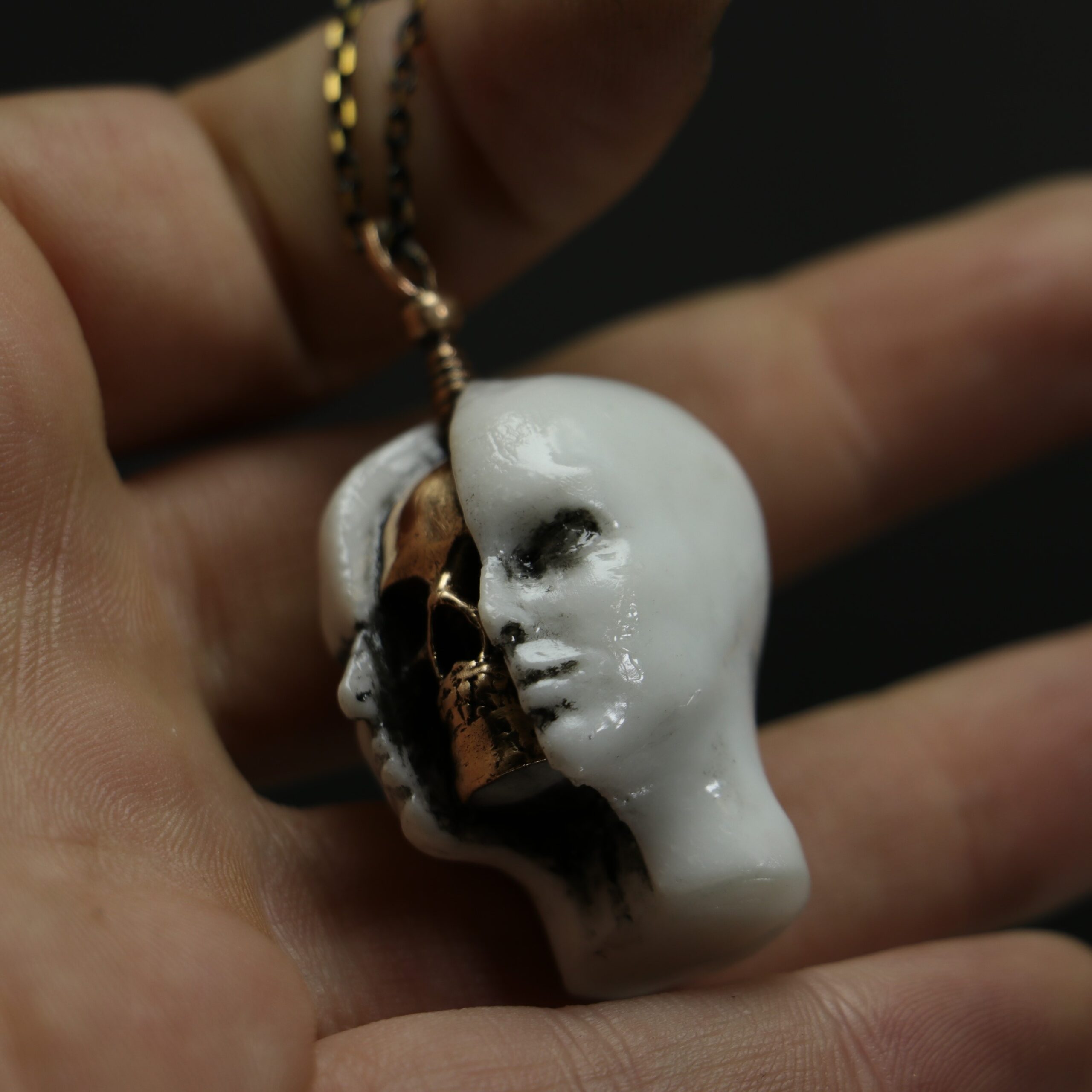 Memento Mori Marble Skull Necklace