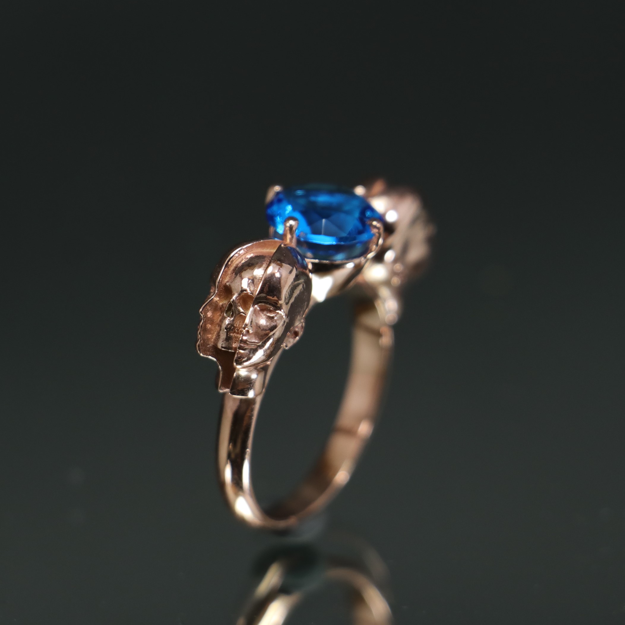 Memento Mori Aquamarine 925 Sterling Silver Rose Gold Plated Ring
