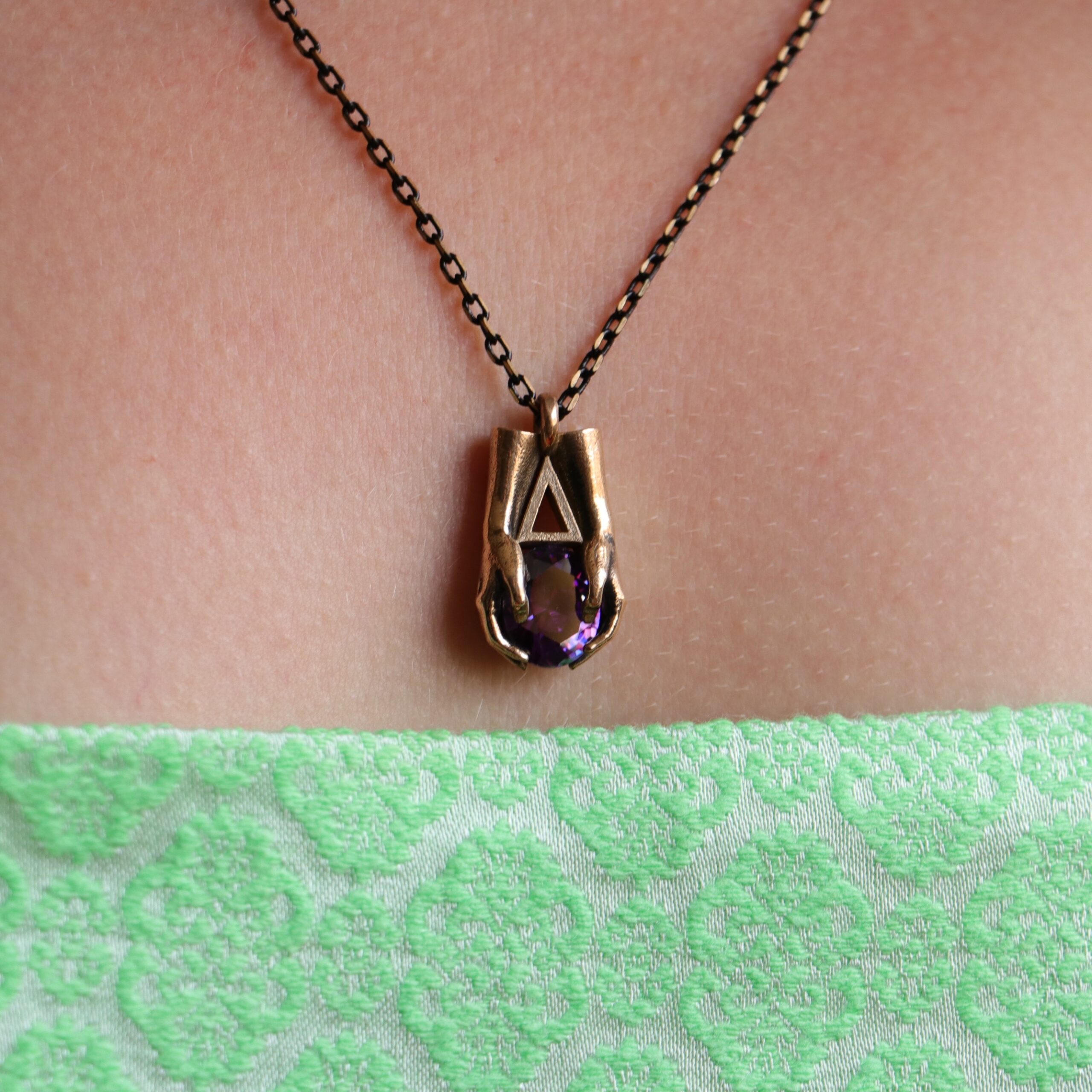Mini Palm Amethyst (Good Luck) Stone Necklace