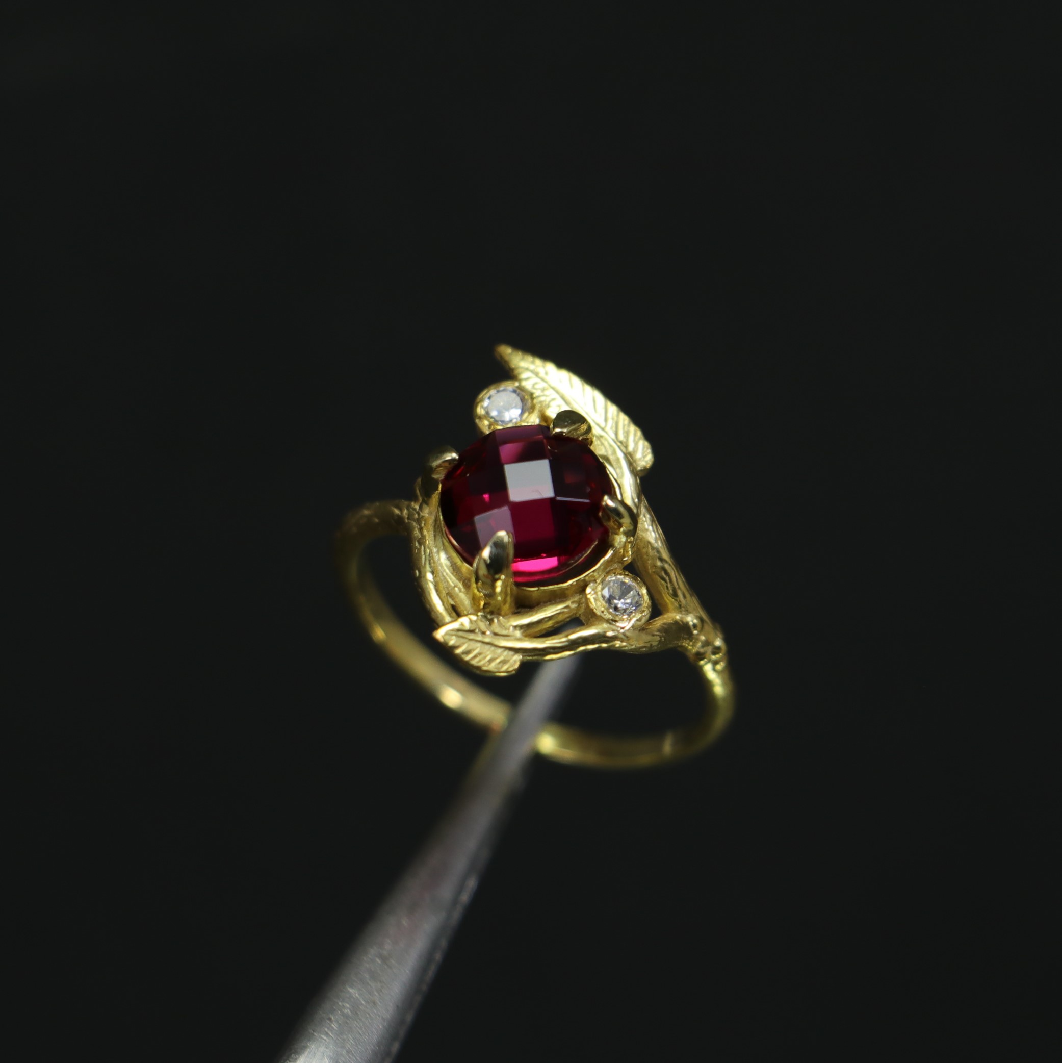 Lab. Ruby Stone Gold Plated 925 Sterling Silver Ring
