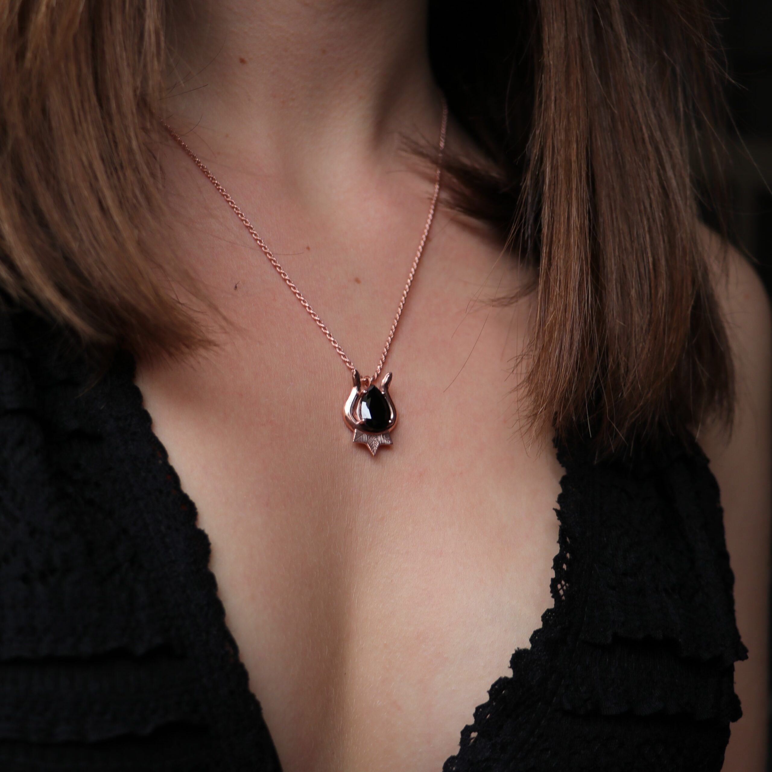 Onyx Snake Necklace (Rose Gold Plated)