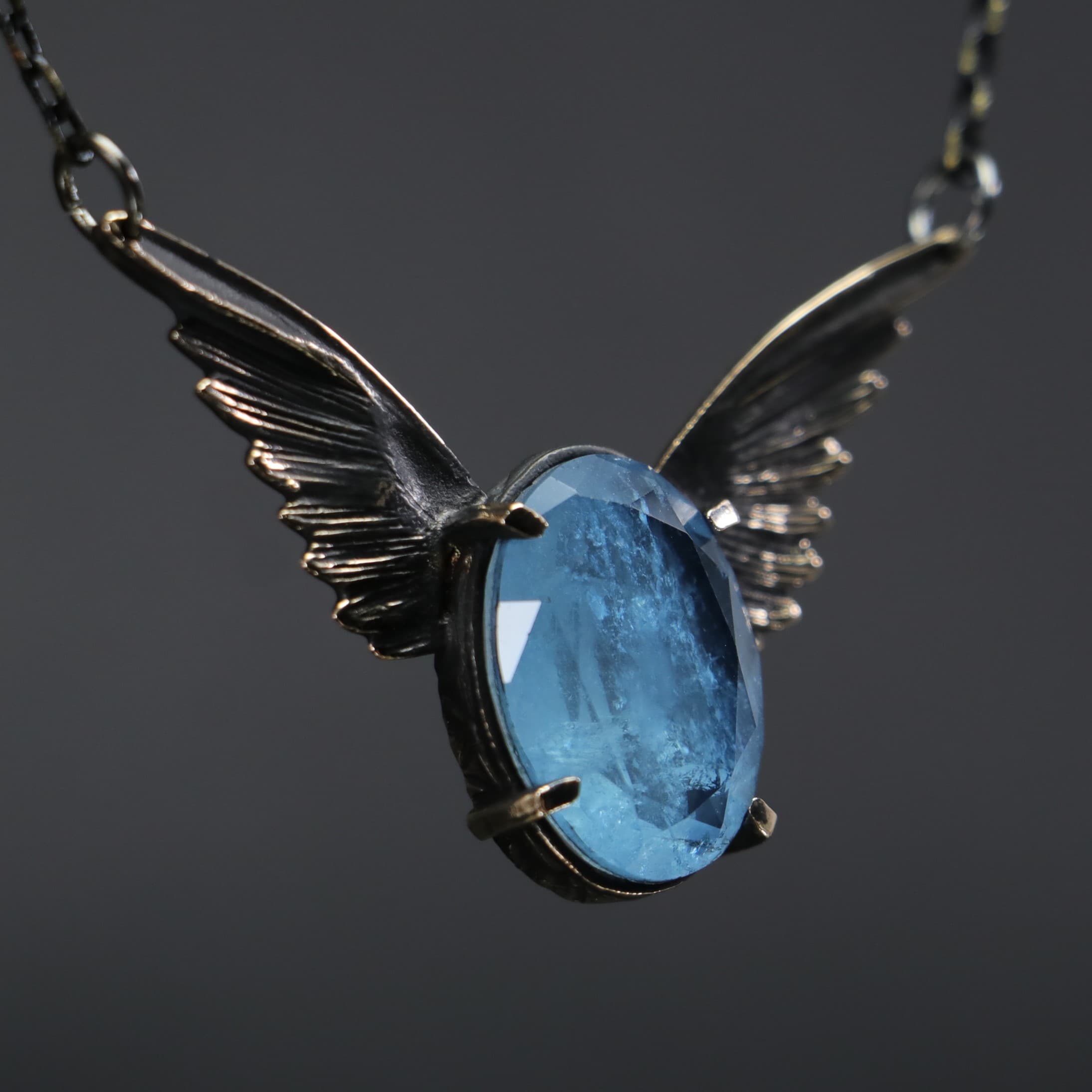 Oval Root Aquamarine Wing Necklace
