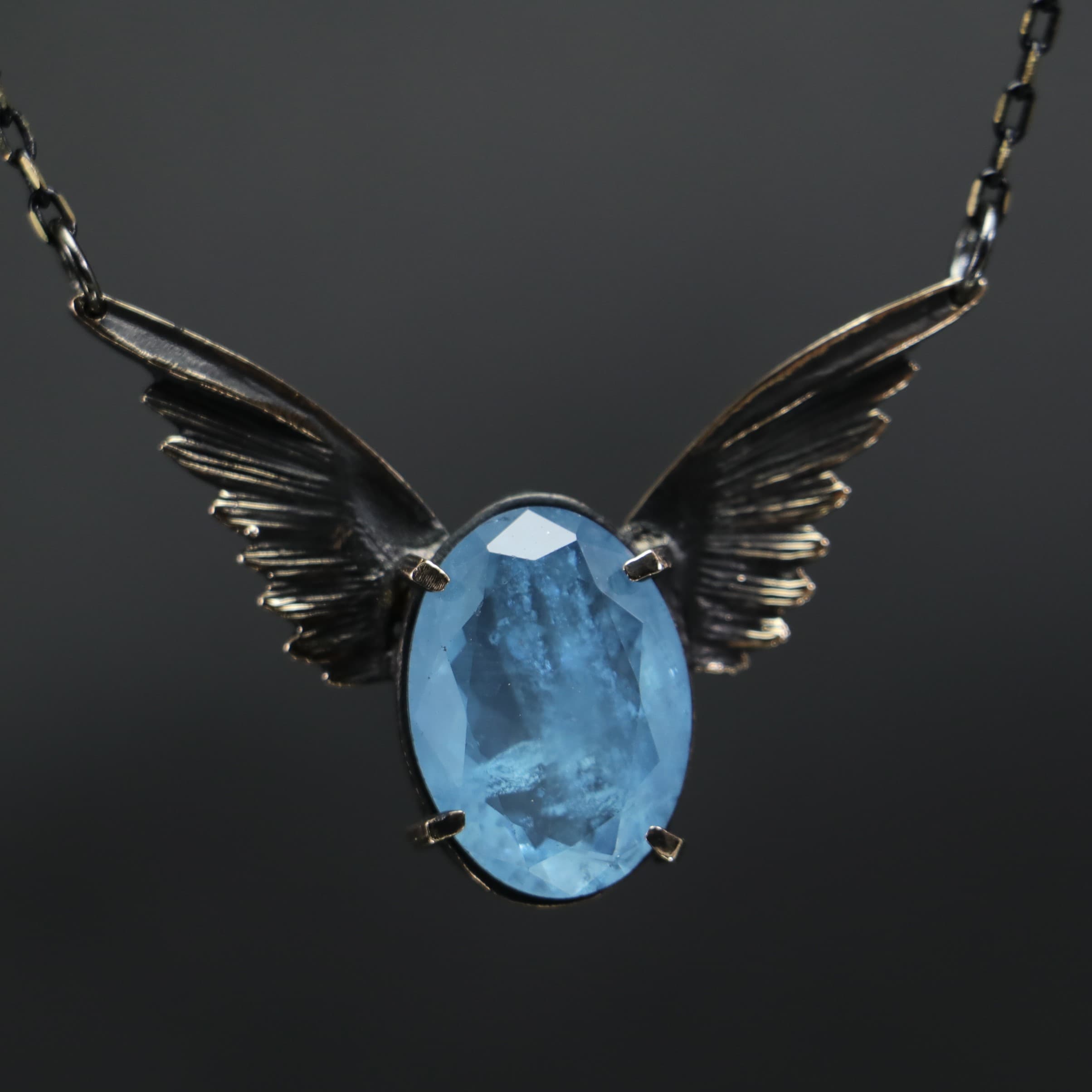Oval Root Aquamarine Wing Necklace