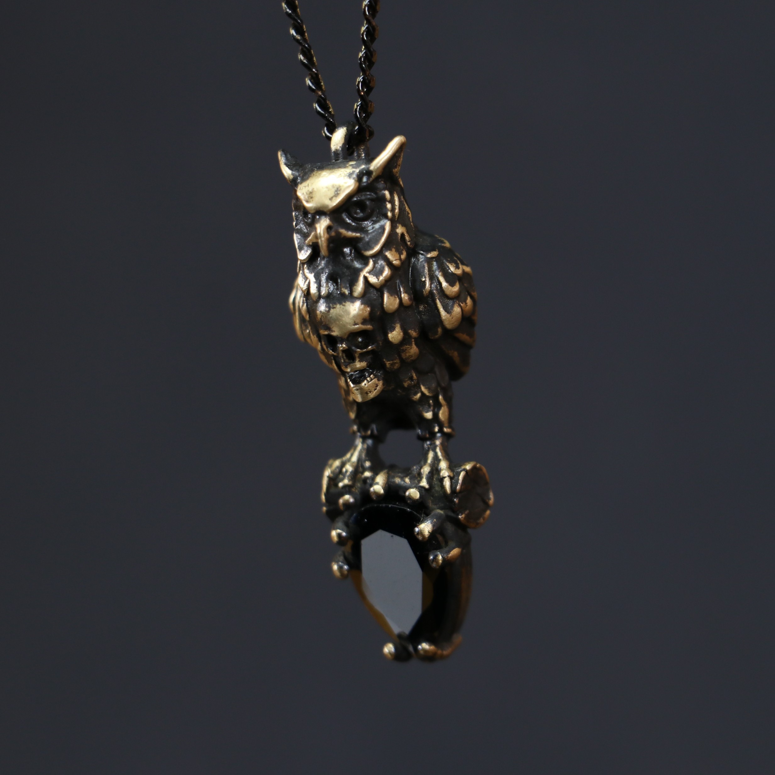 Owl and Skull Handmade Onyx Necklace
