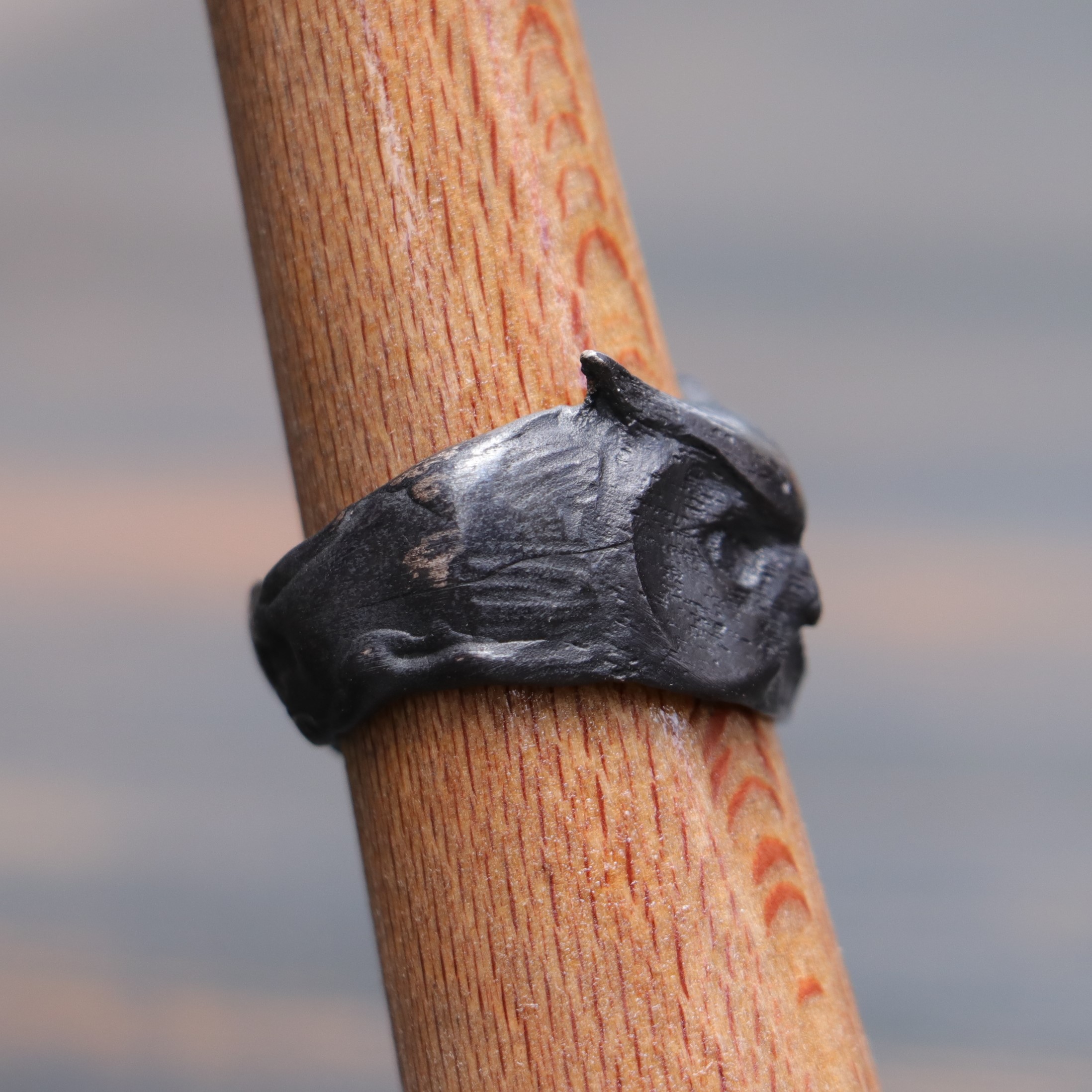 925 Black Sterling Silver Owl Men's Ring