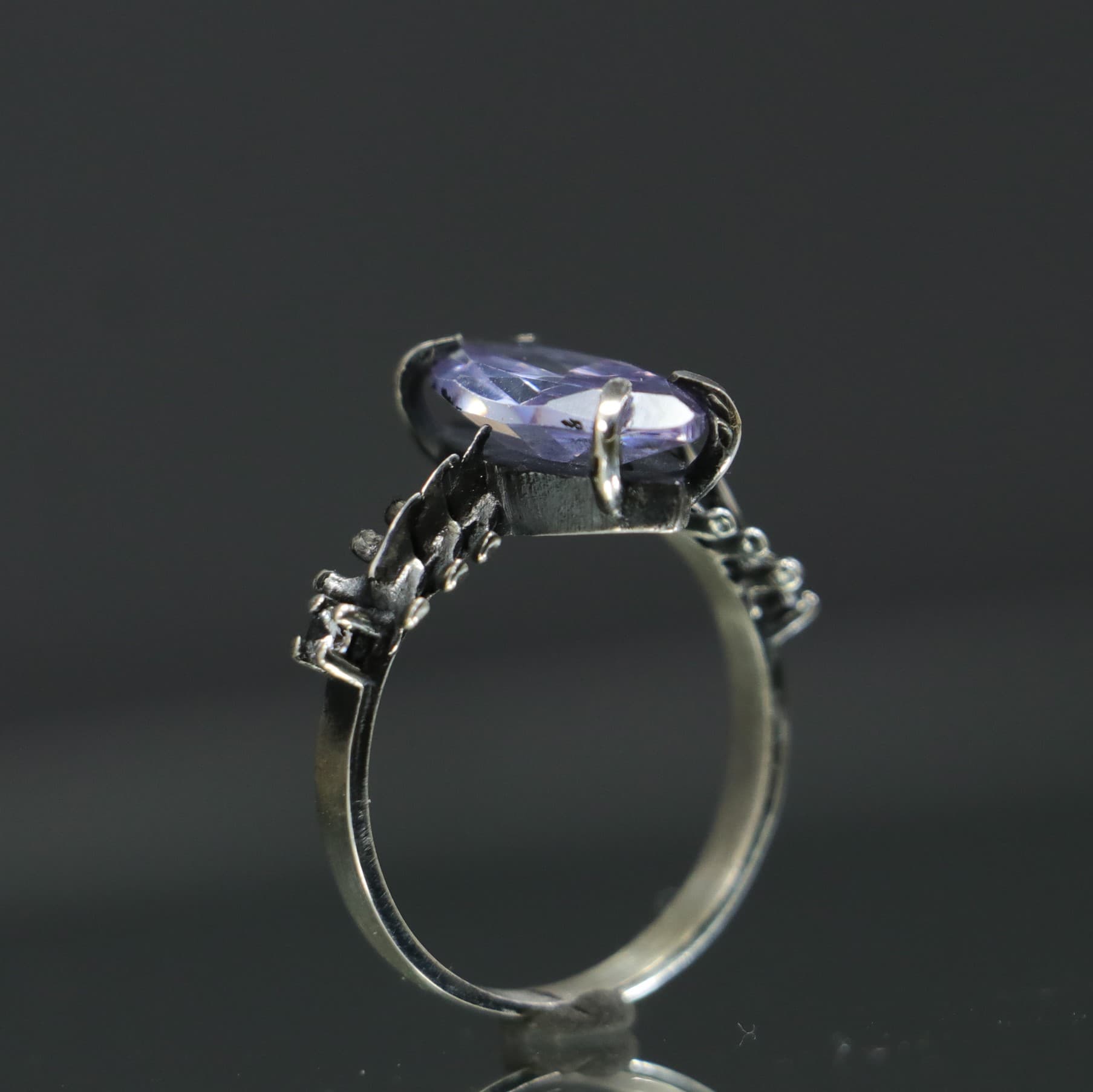 Pink Amethyst Gothic Spine 925 Sterling Silver Ring