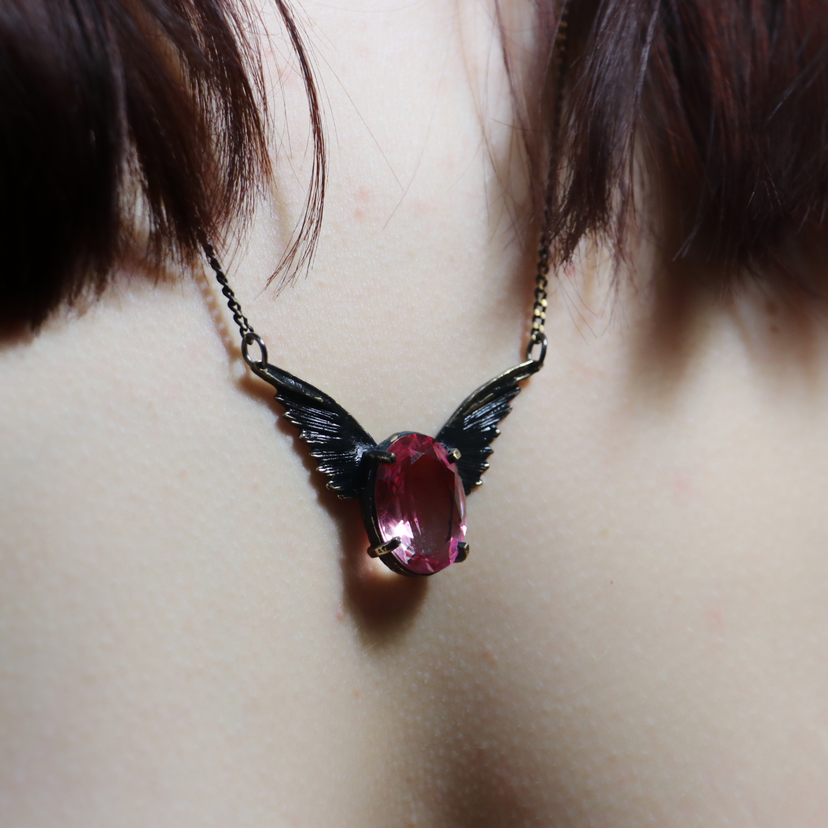 Pink Tourmaline Wing Necklace