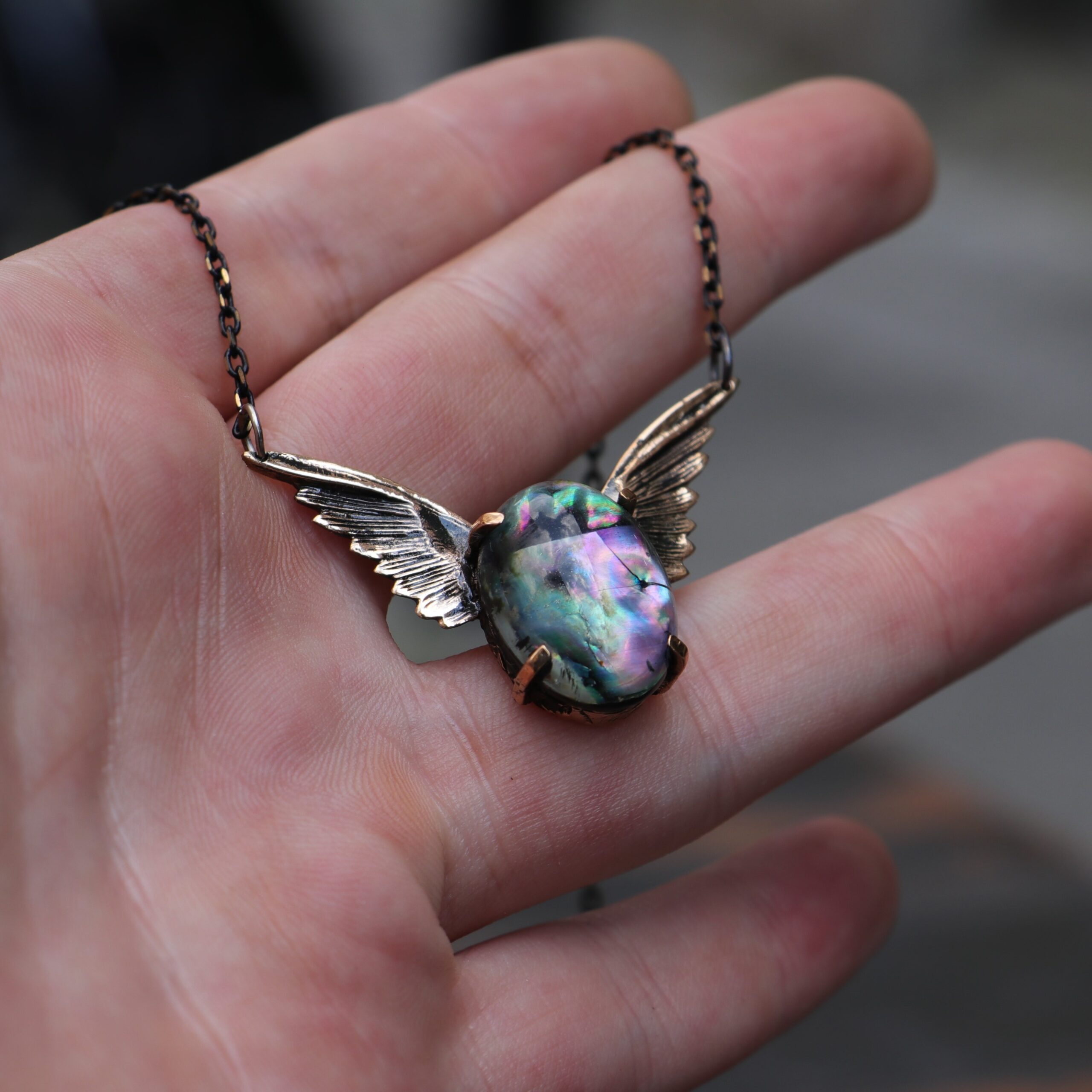 Pearl Stone Wing Necklace