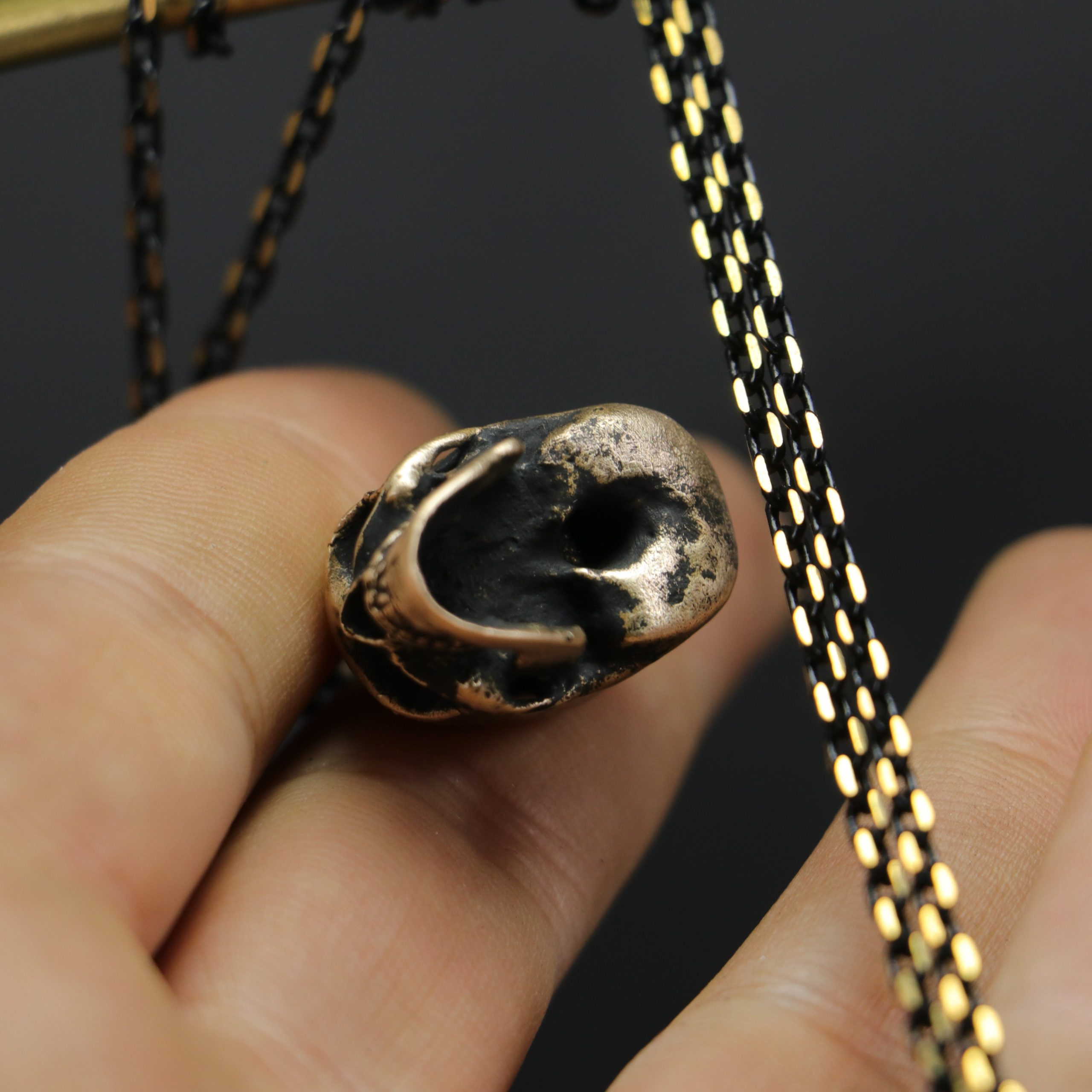 Handmade Bronze Skull Necklace
