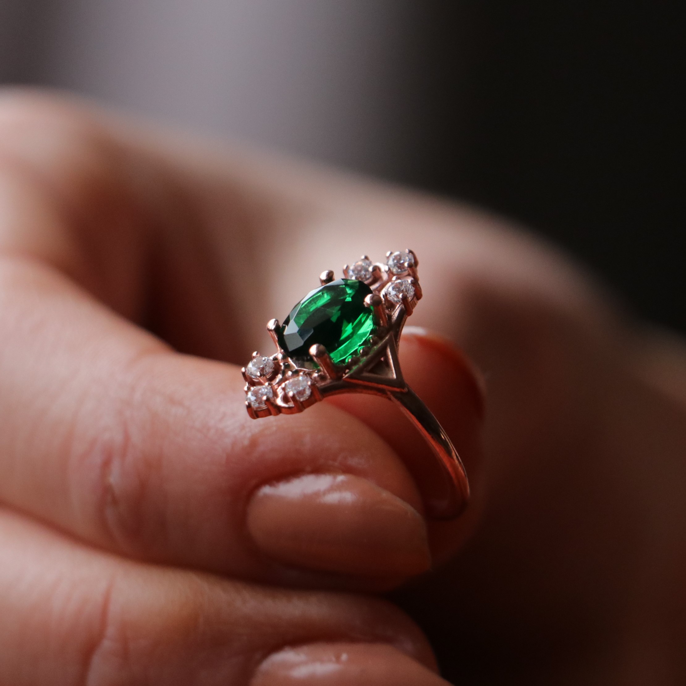 Lab. Emerald Elegant Ring 925 Sterling Silver Gold Plated