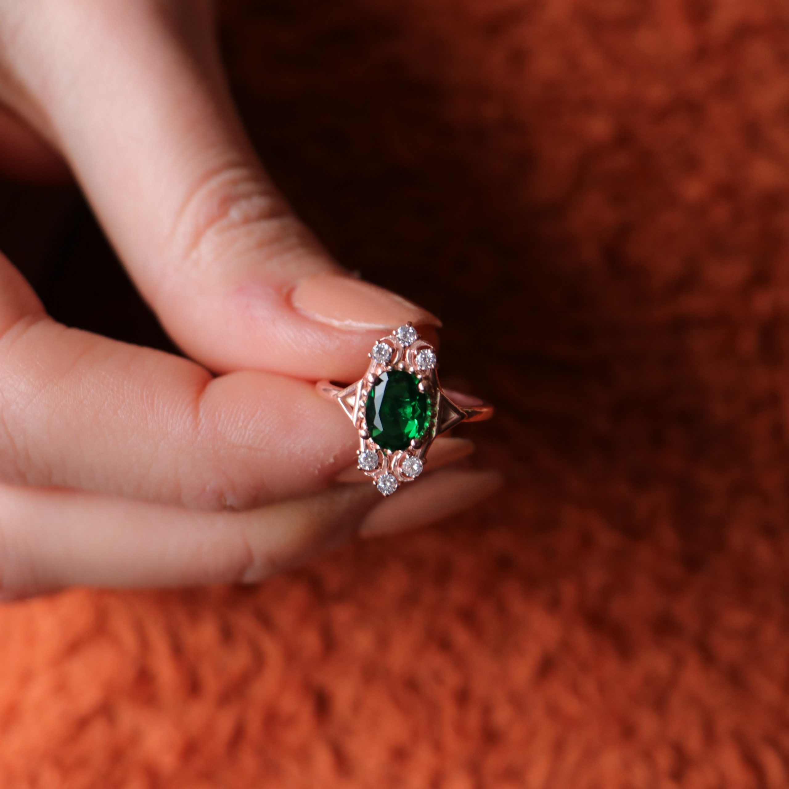 Lab. Emerald Elegant Ring 925 Sterling Silver Gold Plated