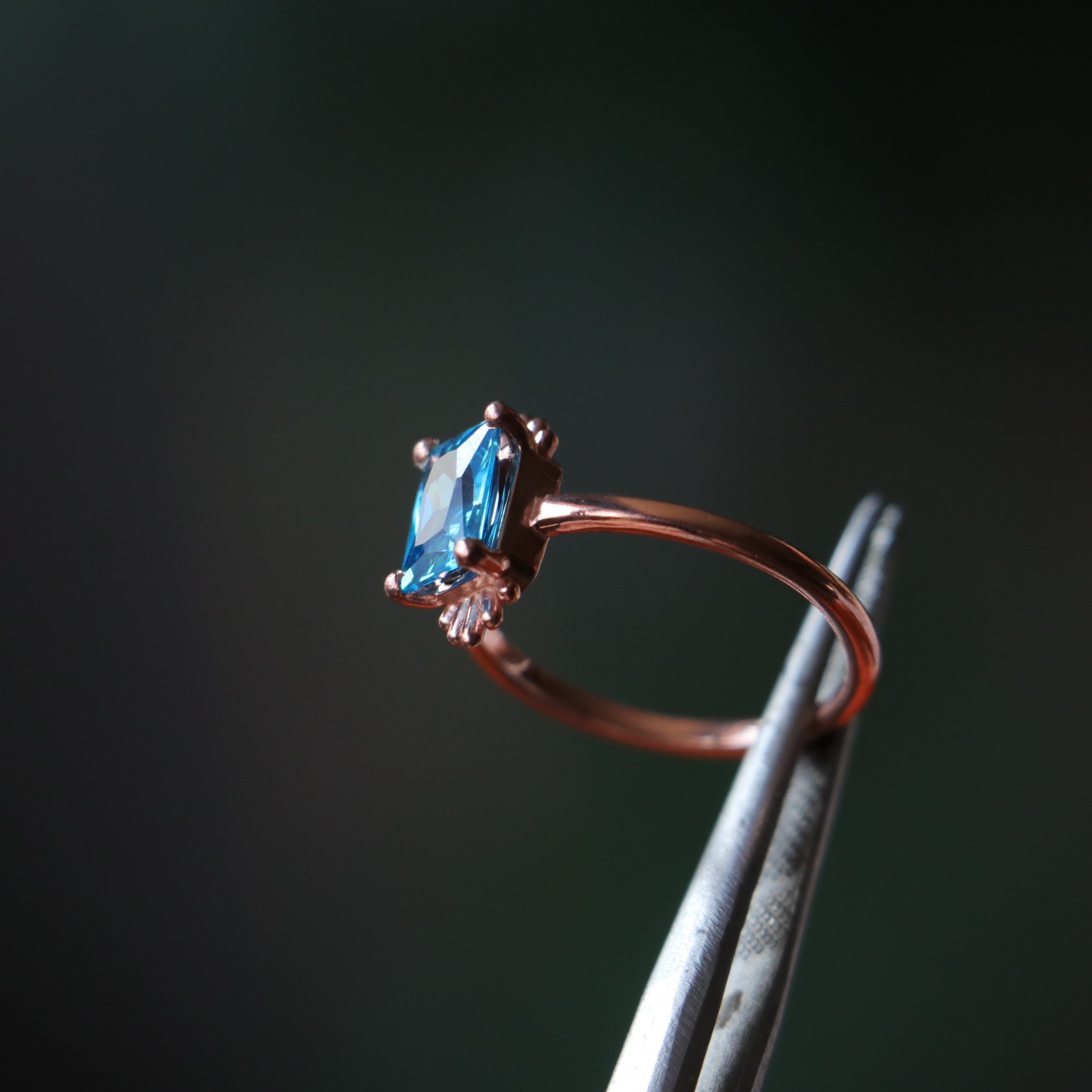 Baguette Cut Aquamarine Rose Gold Plated 925 Sterling Silver Ring