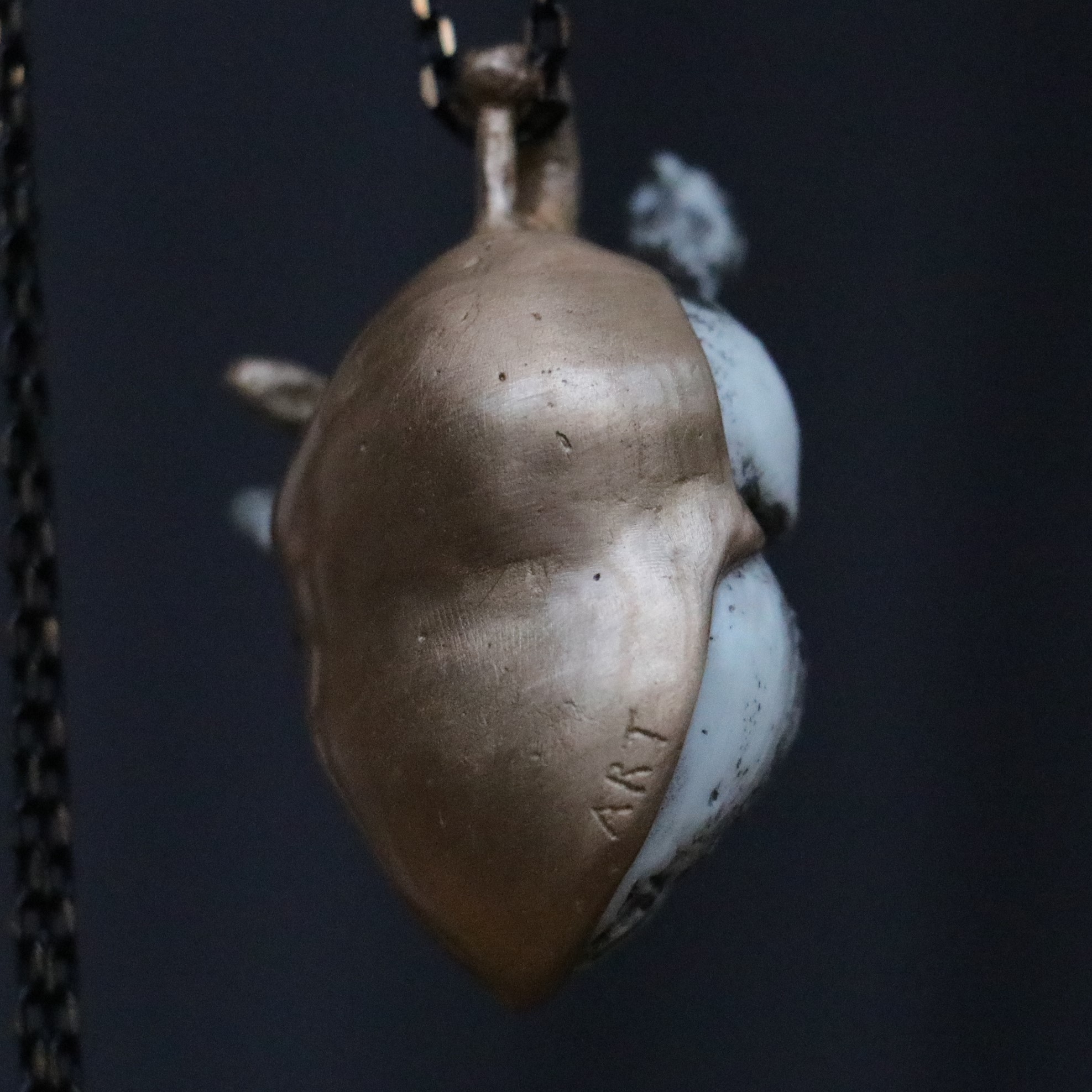 Handmade Marble Carved White Human Heart With Snake Veins