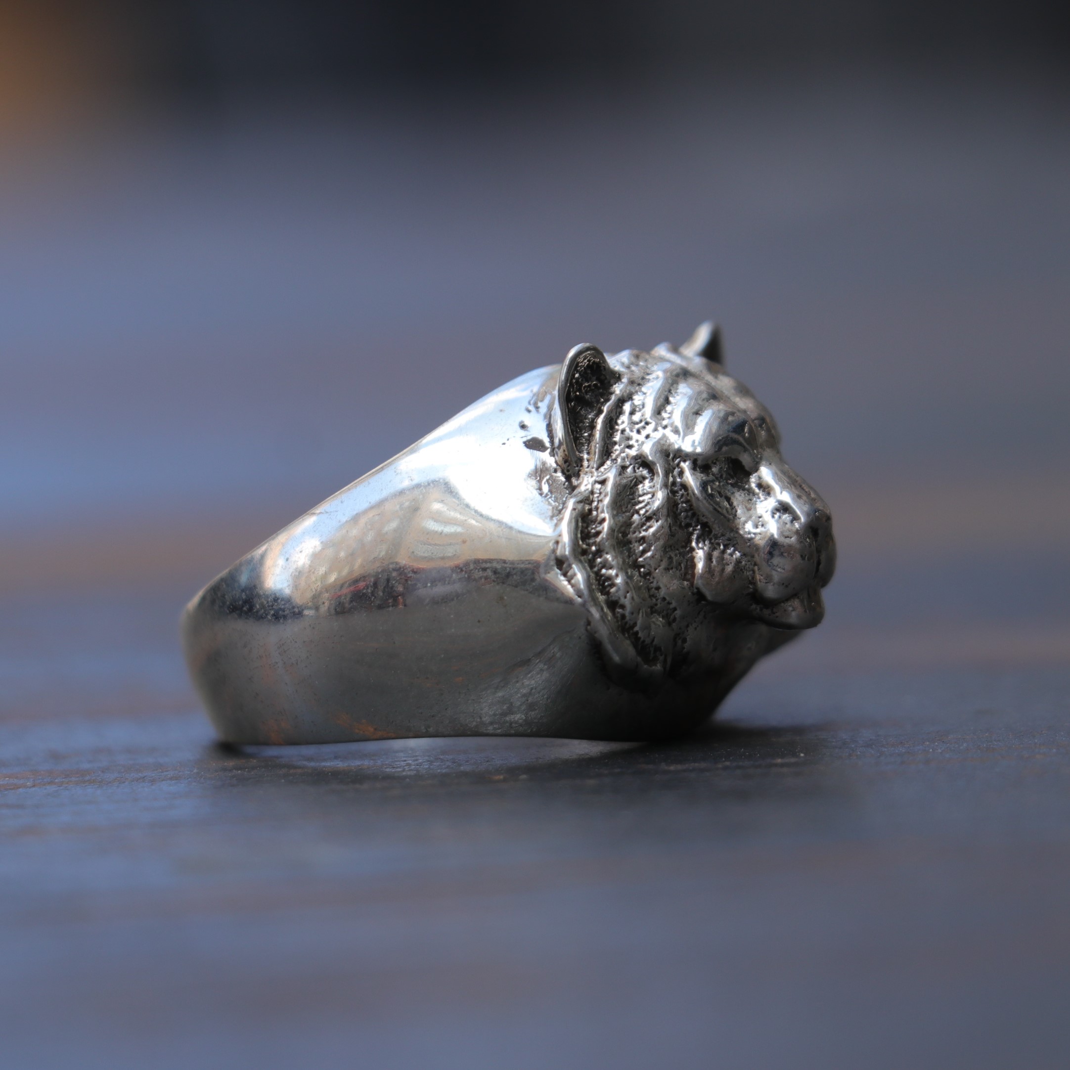 Tiger and Skull Inside Heavy 925 Sterling Silver Men's Ring