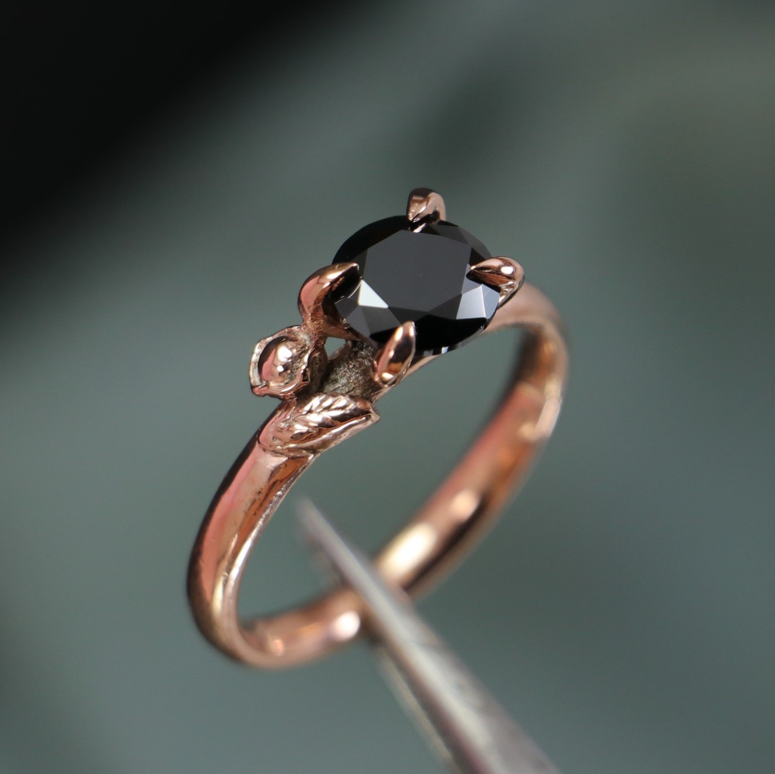 Onyx Stone Bud Flower 925 Silver Rose Gold Plated