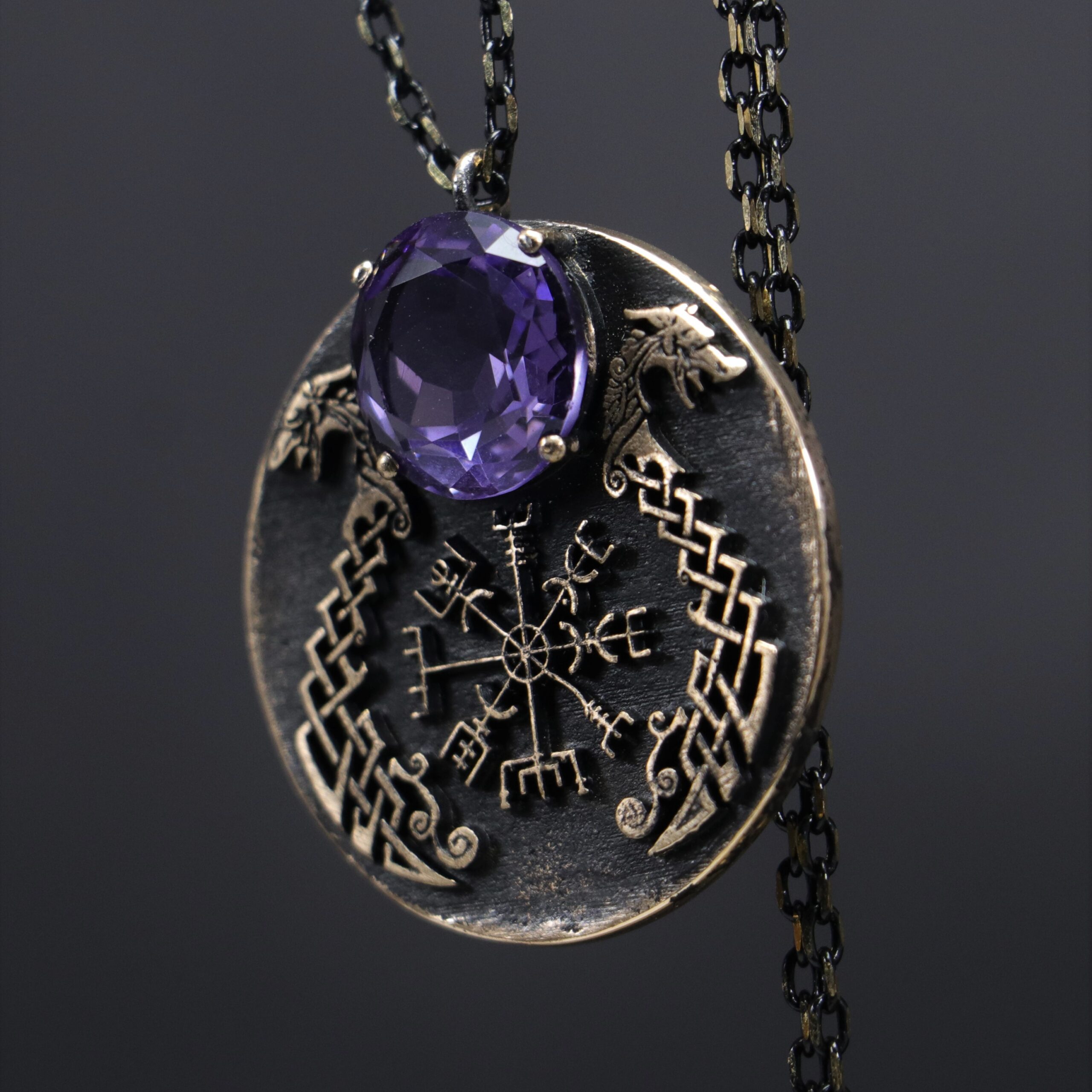 Viking Talisman Amethyst Stone Locket Necklace