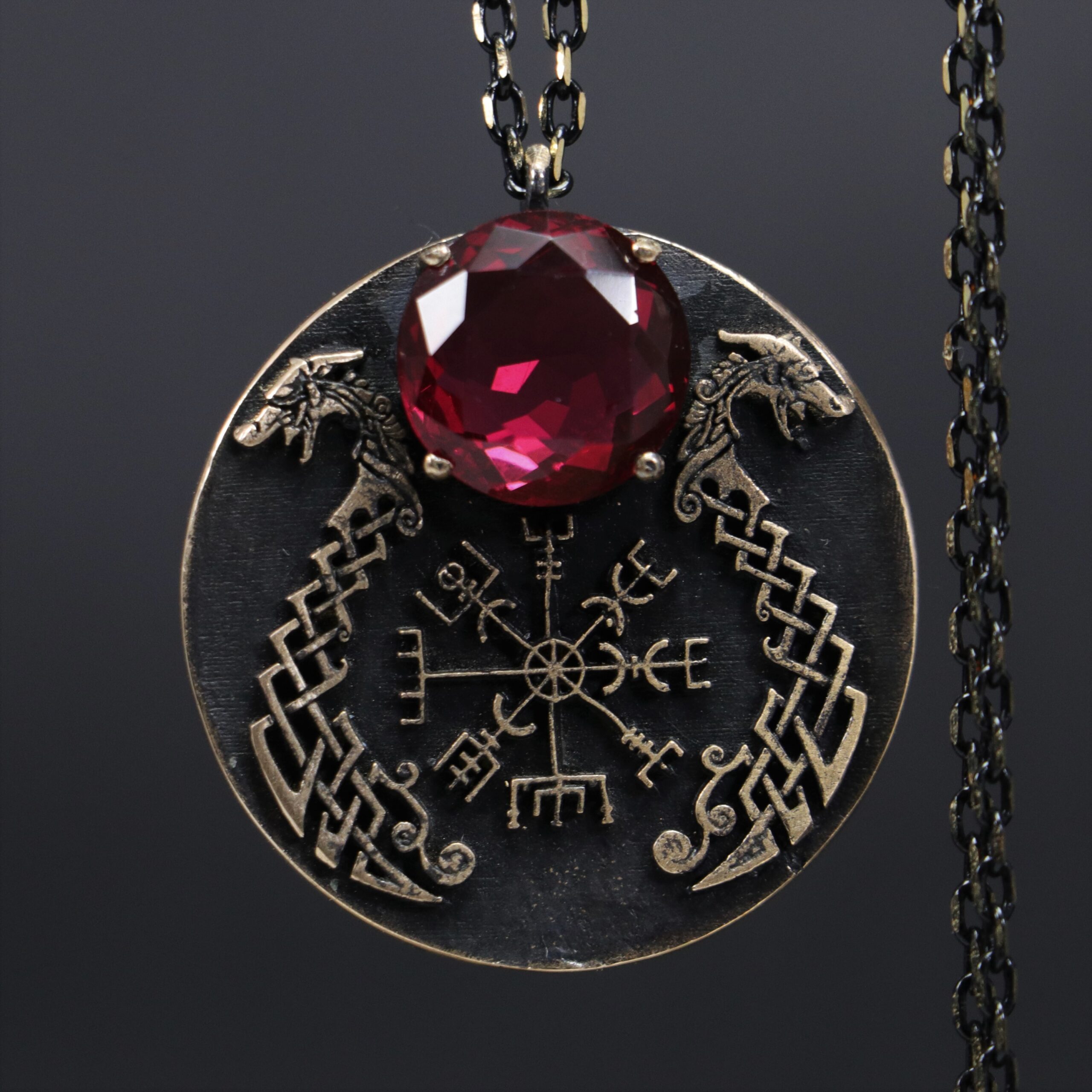 Viking Talisman Garnet Stone Locket Necklace