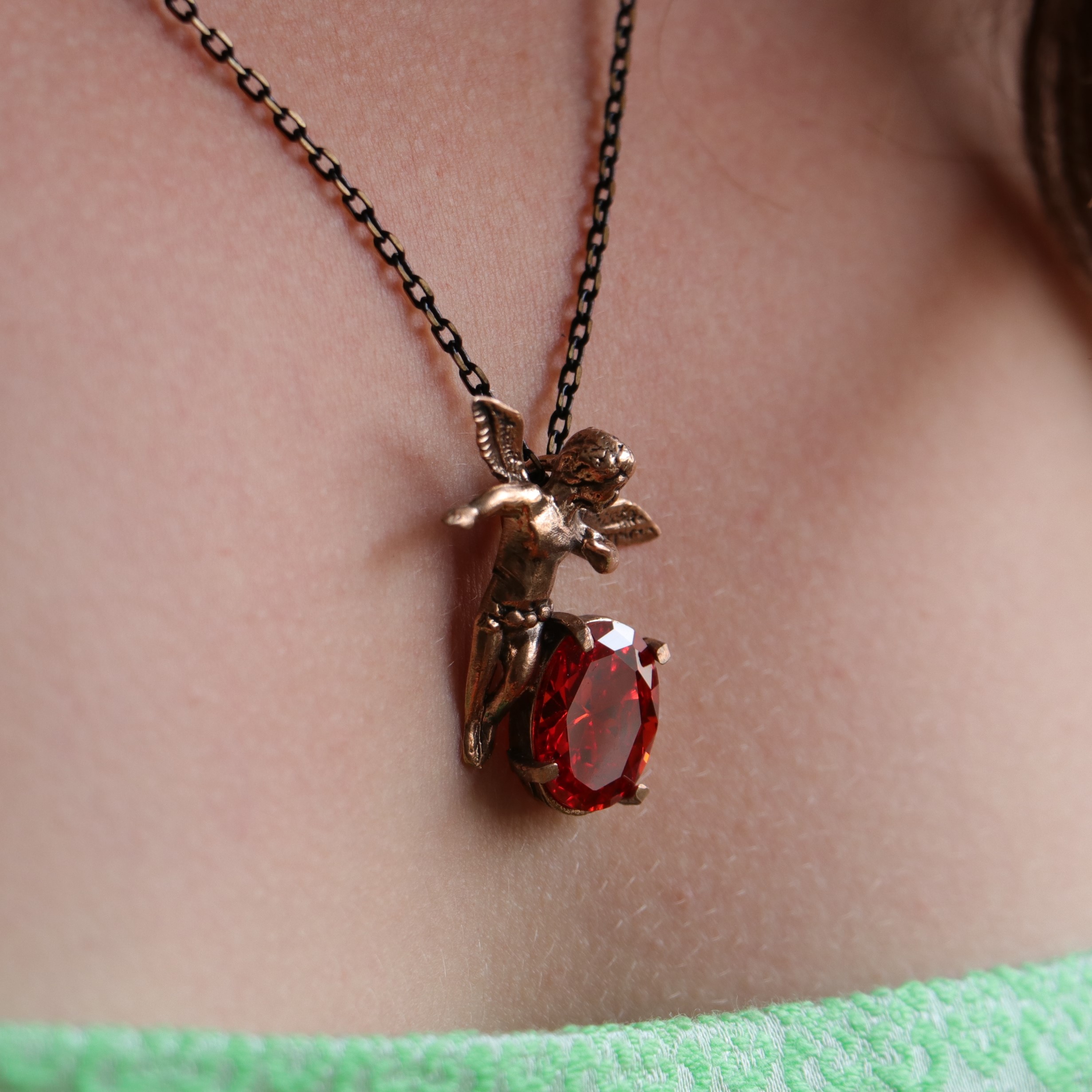 Vintage Angel Garnet Stone Necklace