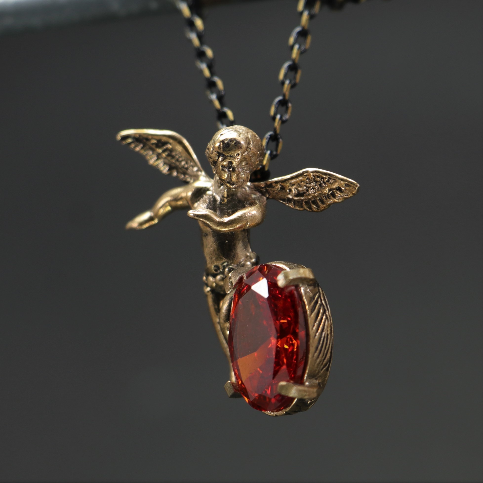 Vintage Angel Garnet Stone Necklace