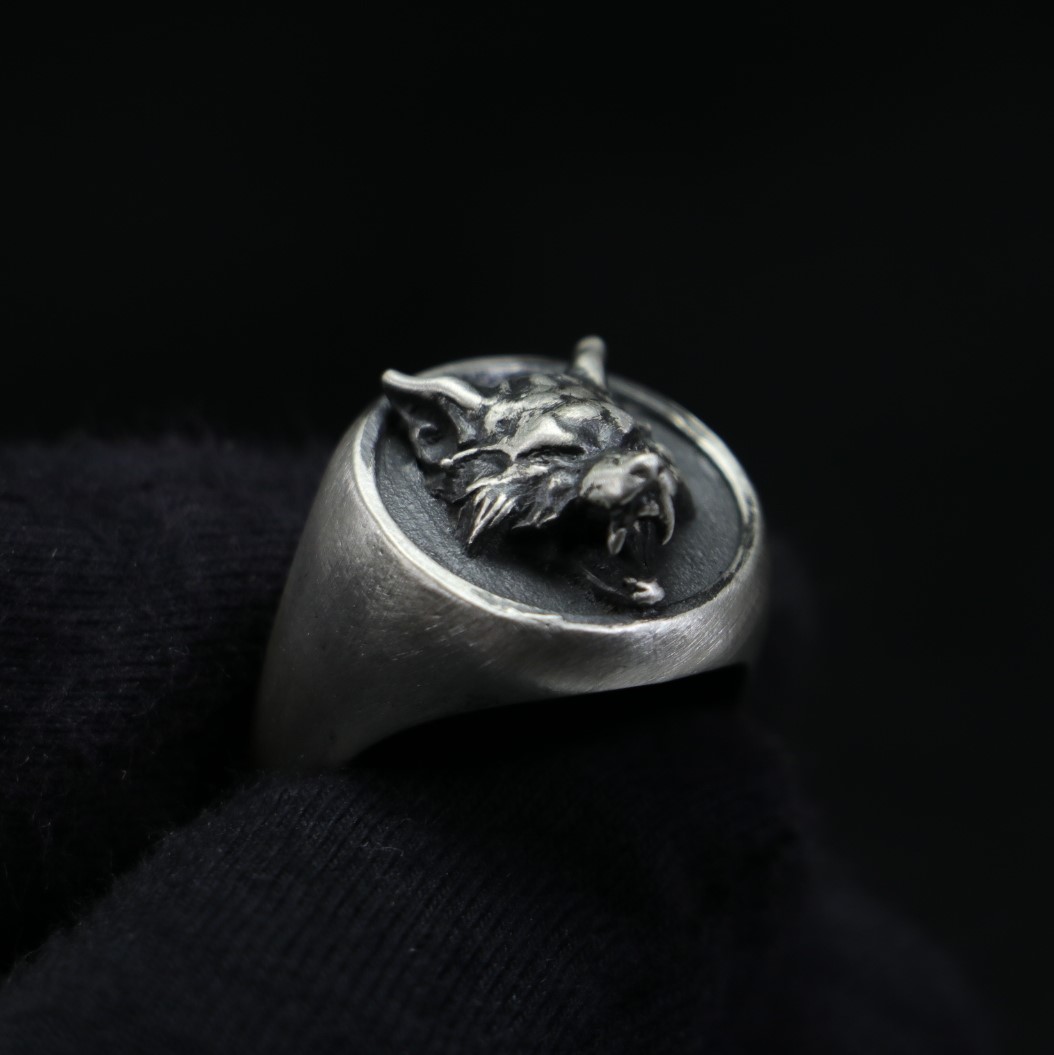 Wolf Tumbled 925 Sterling Silver Men's Ring