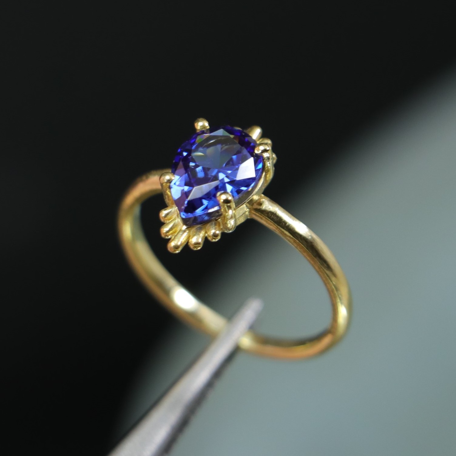Drop Tanzanite 925 Sterling Silver Gold Plated Ring