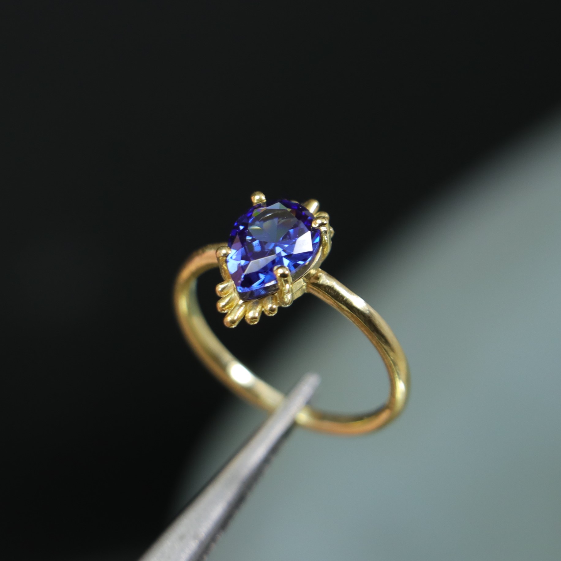 Drop Tanzanite 925 Sterling Silver Gold Plated Ring