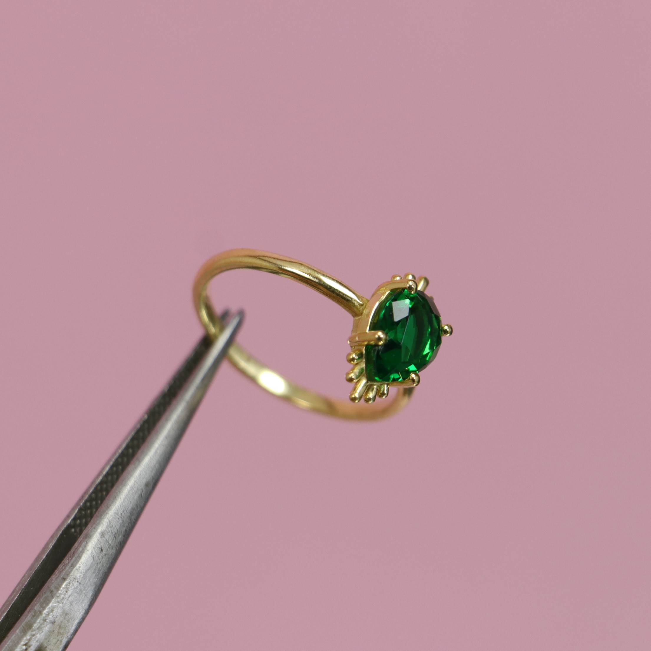 Damla Lab. Emerald 925 Sterling Silver Gold Plated Ring