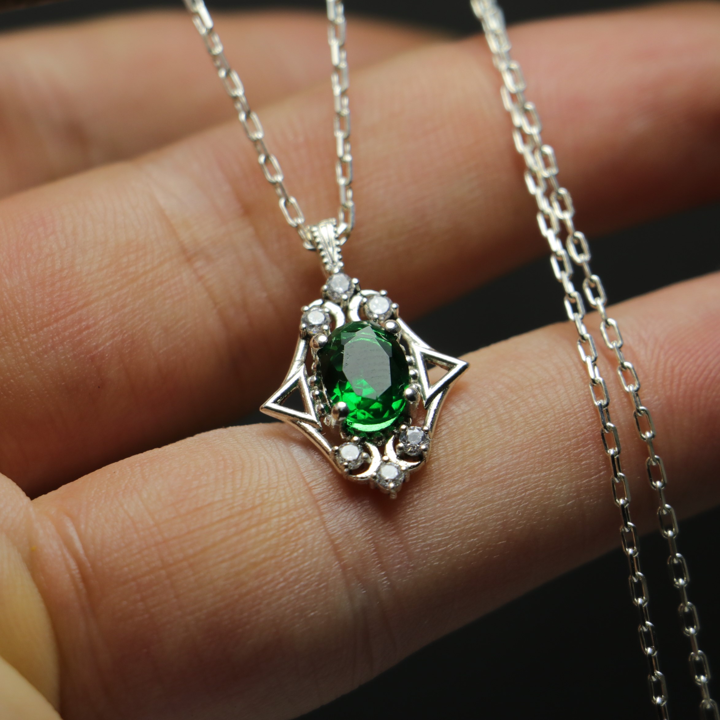 Emerald and Swarovski (925 Silver)